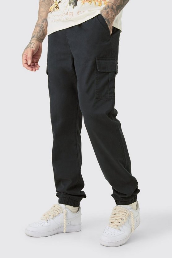 Tall Slim-Fit Twill Cargo-Hose mit elastischem Bund