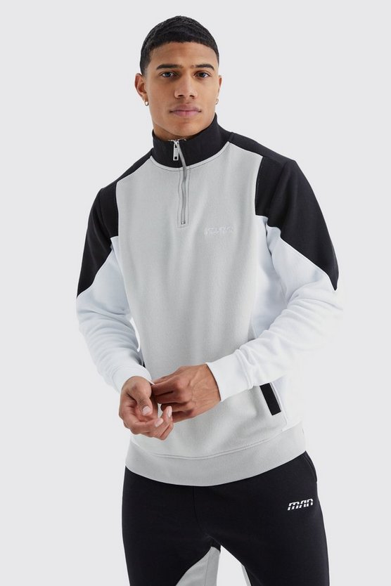 Man Colorblock Sweatshirt mit 1/4 Reißverschluss und Trichterkragen