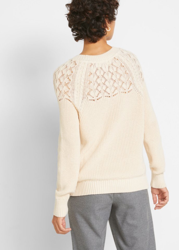 Baumwoll-Pullover mit Ajourmuster