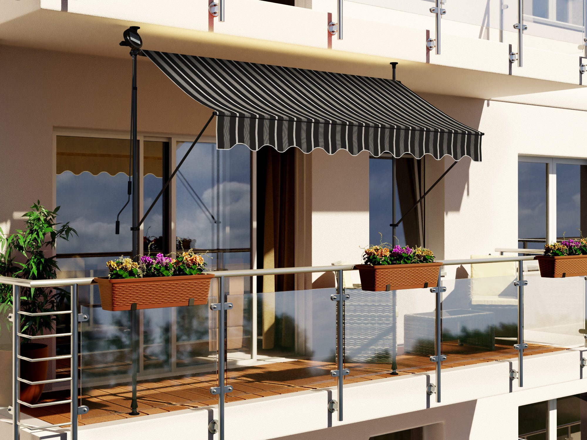 Swing&Harmonie Klemmmarkise LED - Balkonmarkise mit Kurbel Sonnenschutz Markise Terrasse Balkon 200/250/300/350 cm