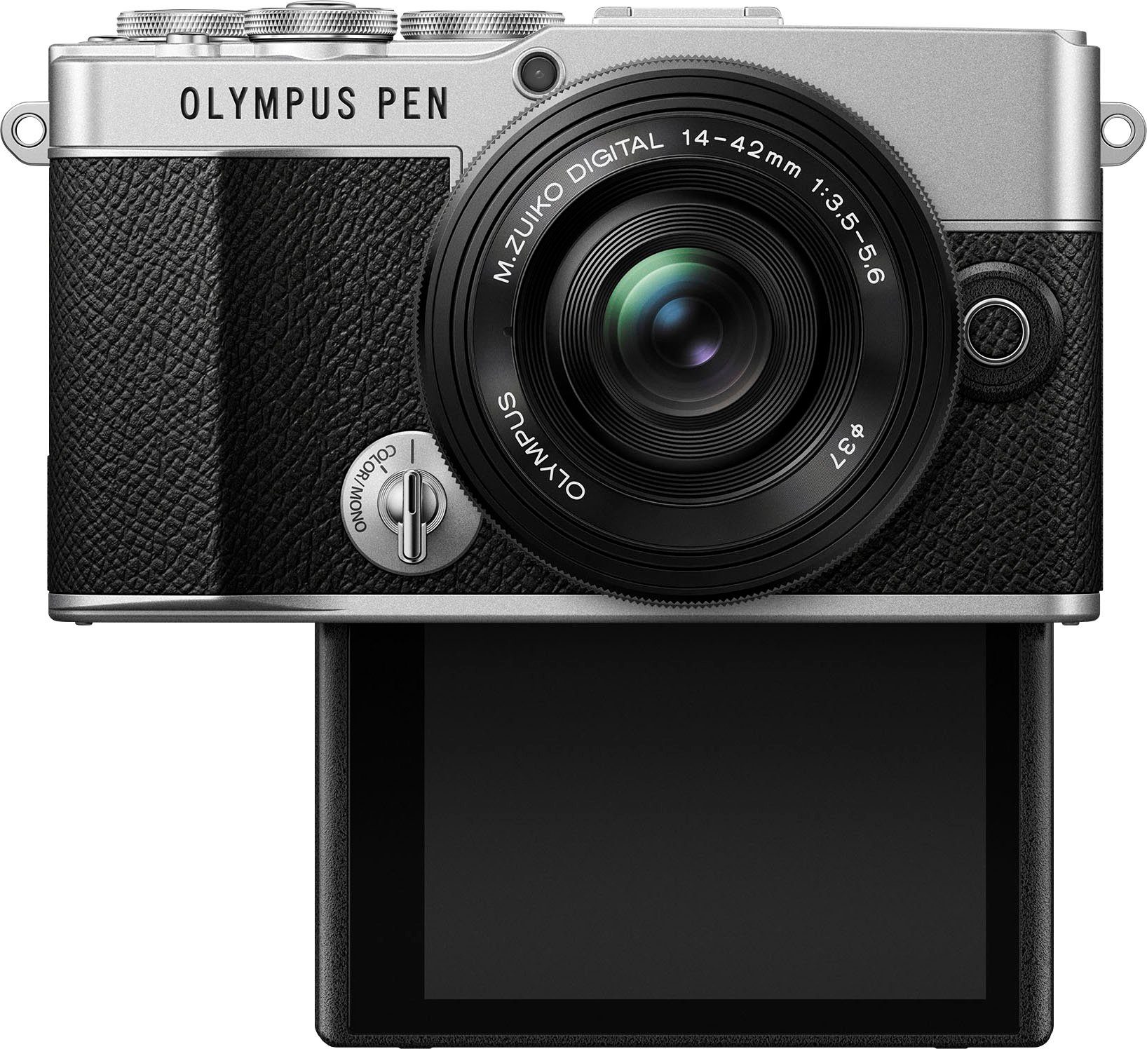 Olympus E‑P7 Systemkamera (M. Zuiko Digital ED 14-42mm F3.5-5.6 EZ Pancake, 20,3 MP, 3x opt. Zoom, Bluetooth, WLAN)