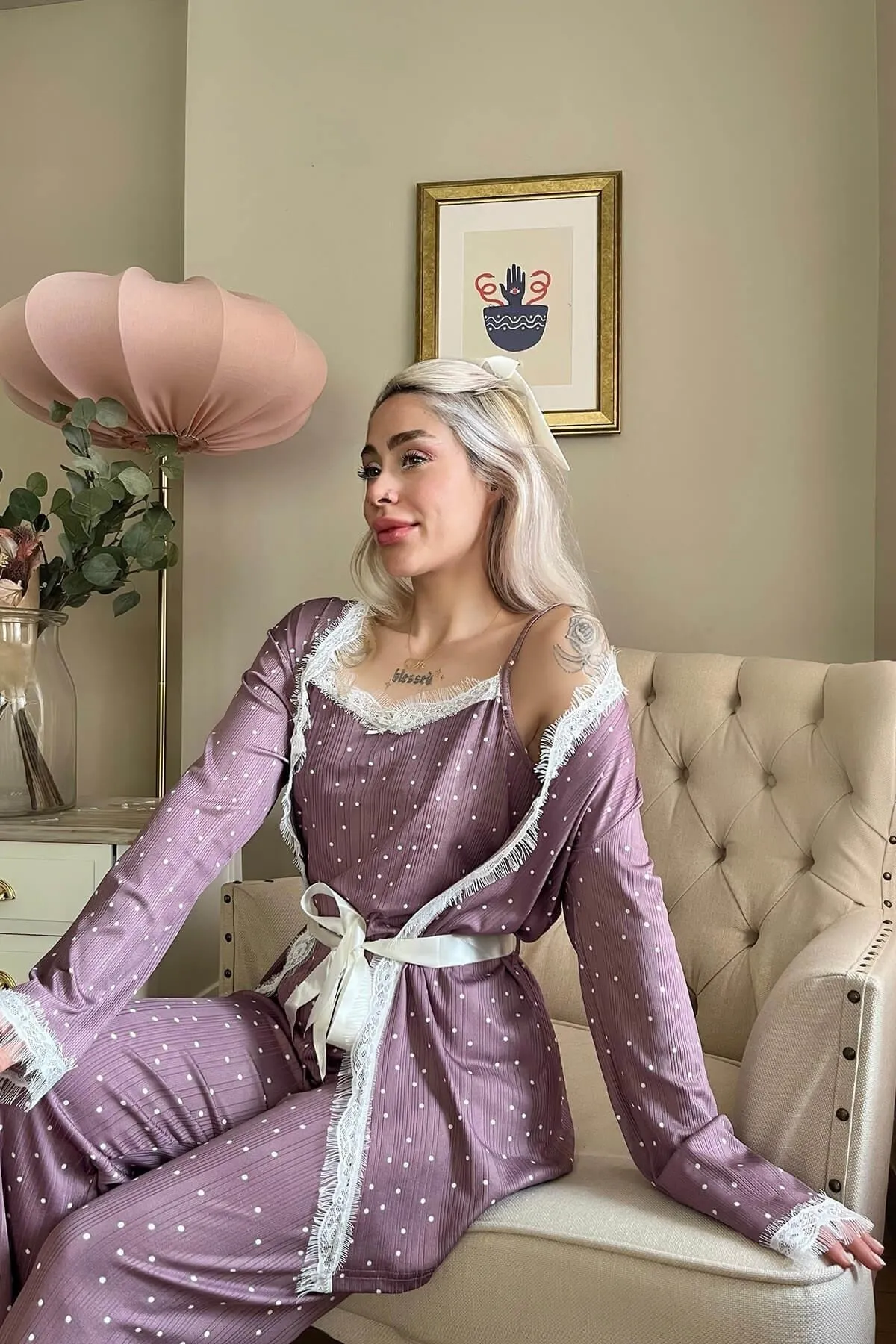 Pijamaevi  Lila Pyjama- und Morgenmantel-Set mit Pegasus-Muster