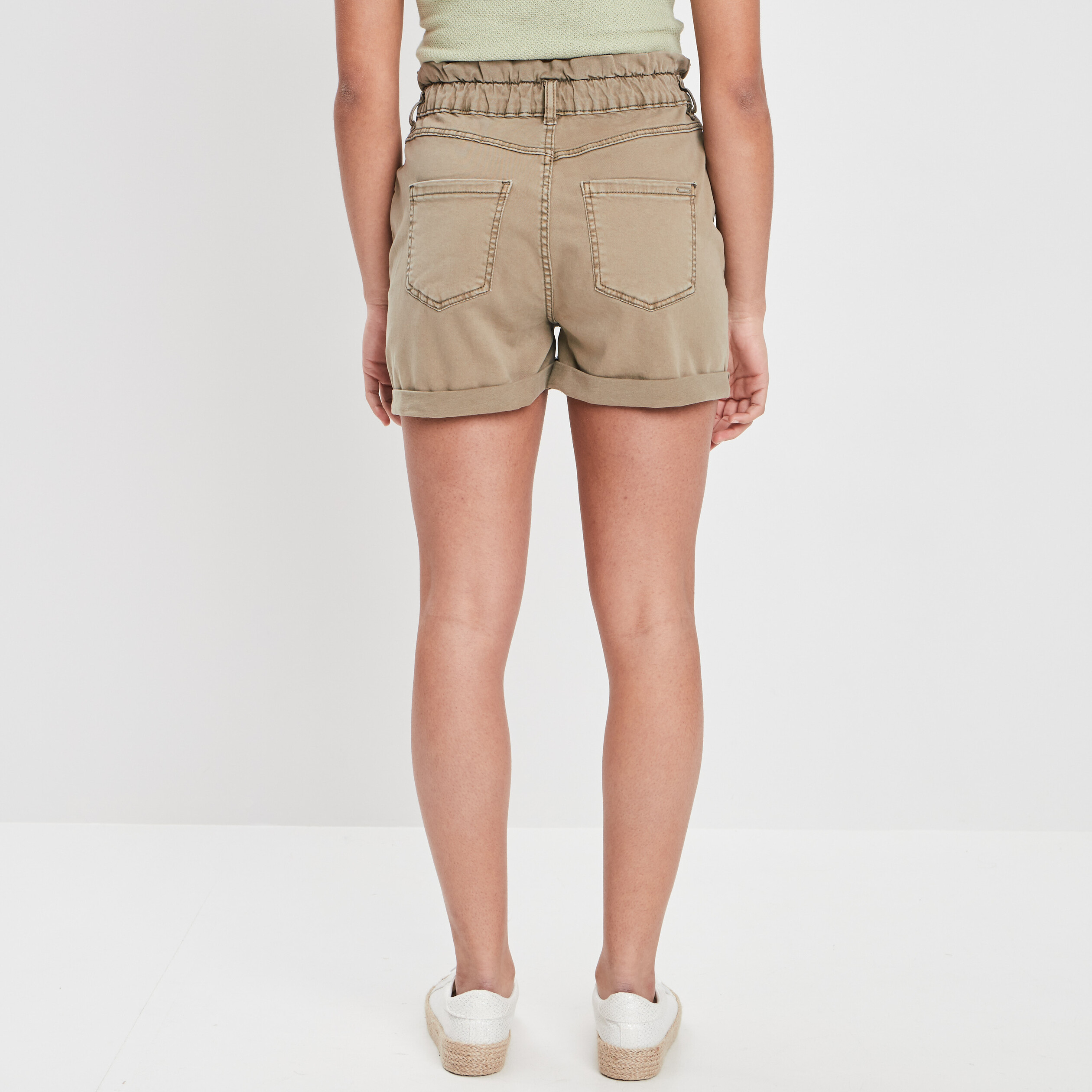 Short droit taille haute élastiquée vert kaki femme | La Halle
