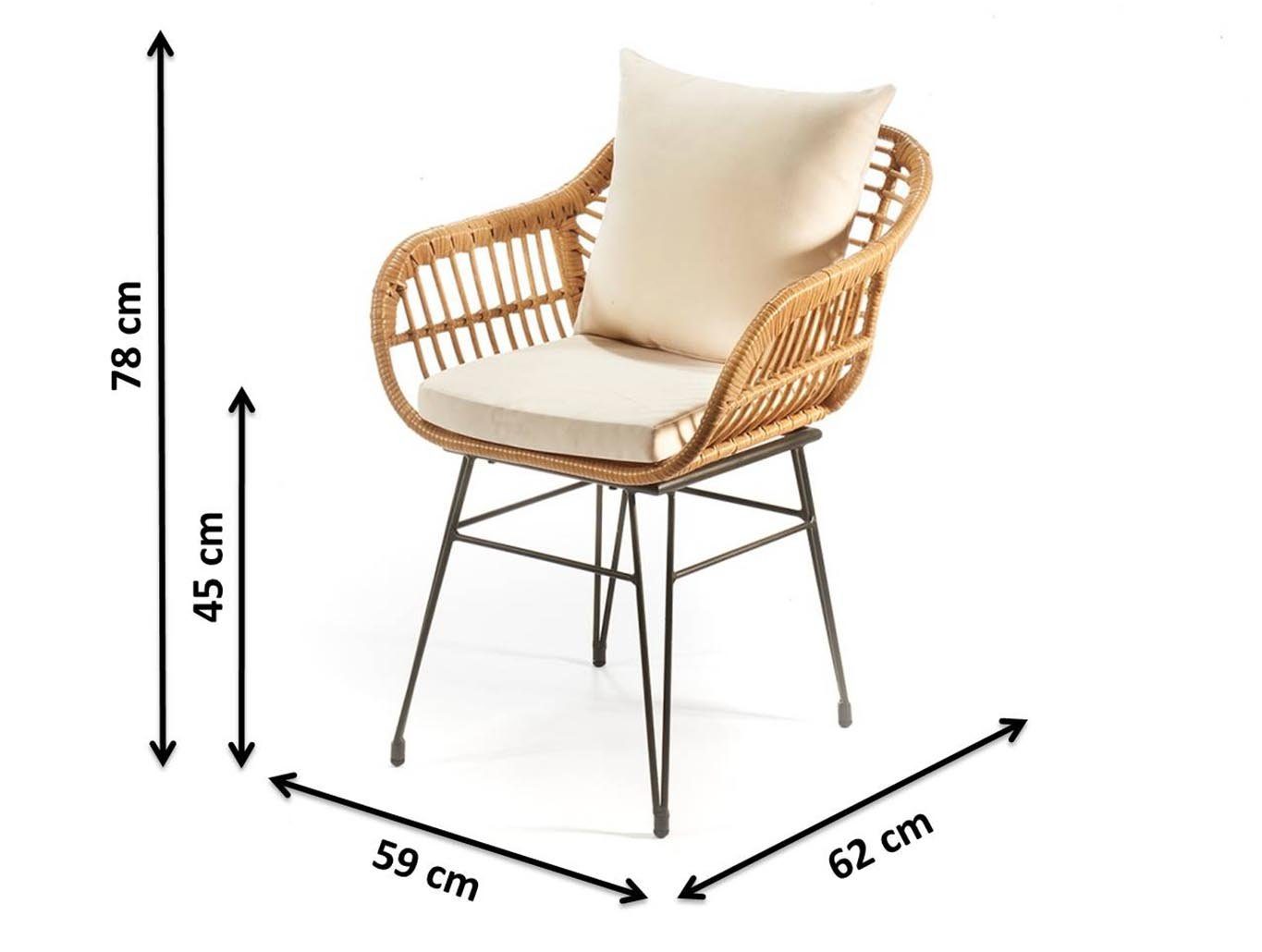 Kobolo 4-Fußstuhl Gartensessel Gartenstuhl RETRO inklusive Kissen (Polyrattan, 1 St)