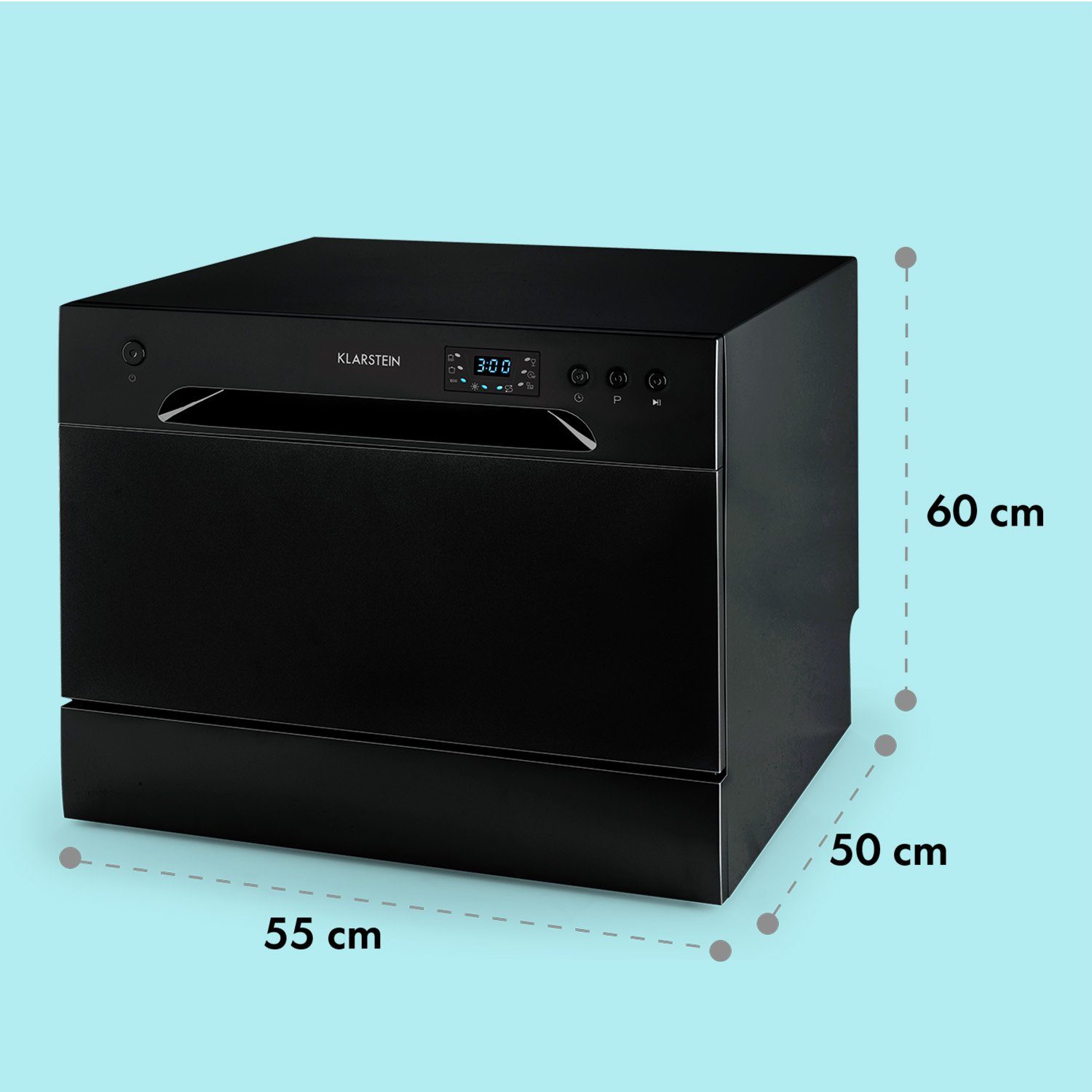 Klarstein Standgeschirrspüler Havasia UV 8 Geschirrspüler UV-Licht freistehend / Einbau 1620W, 10041829, 8 l, Spühlmaschine 55 cm freistehend oder einbaufähig schwarz