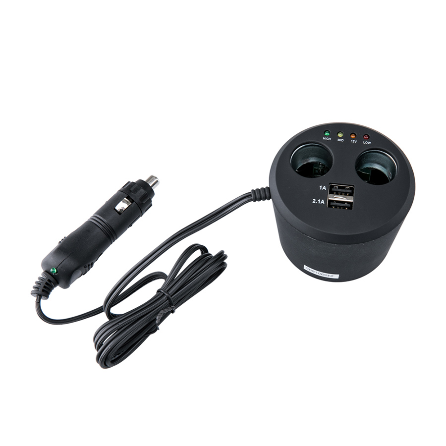Doppel-Verlängerungskabel für die Zigarettenanzünderbuchse von Norauto, inkl. 2 USB 3.1. A Anschlüsse und Batterietester, 12/24V, 10 A Sicherung, 1 Stück - ATU