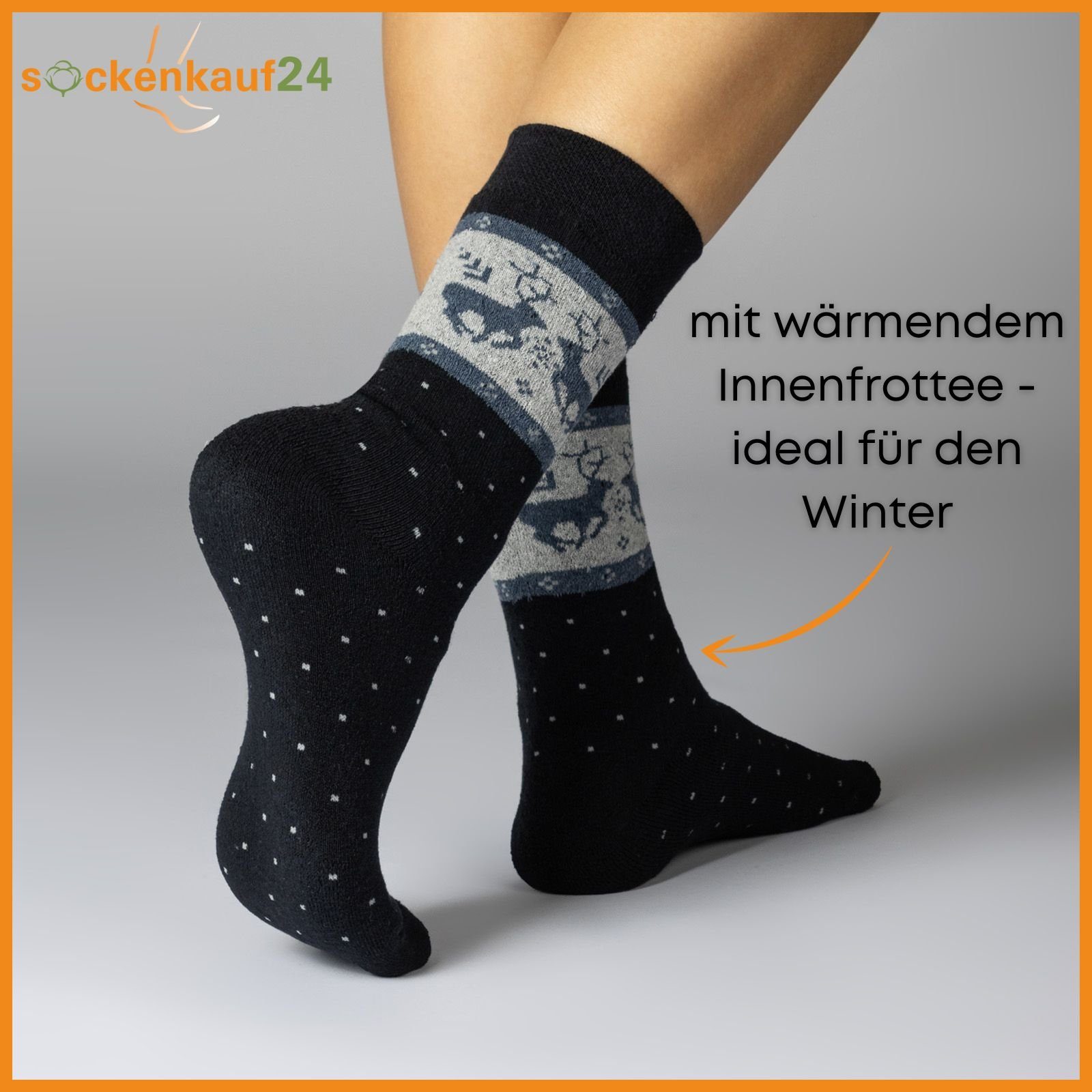 sockenkauf24 Thermosocken 6 oder 12 Paar Damen Wintersocken D27 kuschlig warm (6-Paar, 39-42) mit Innenfrottee - 11827 WP