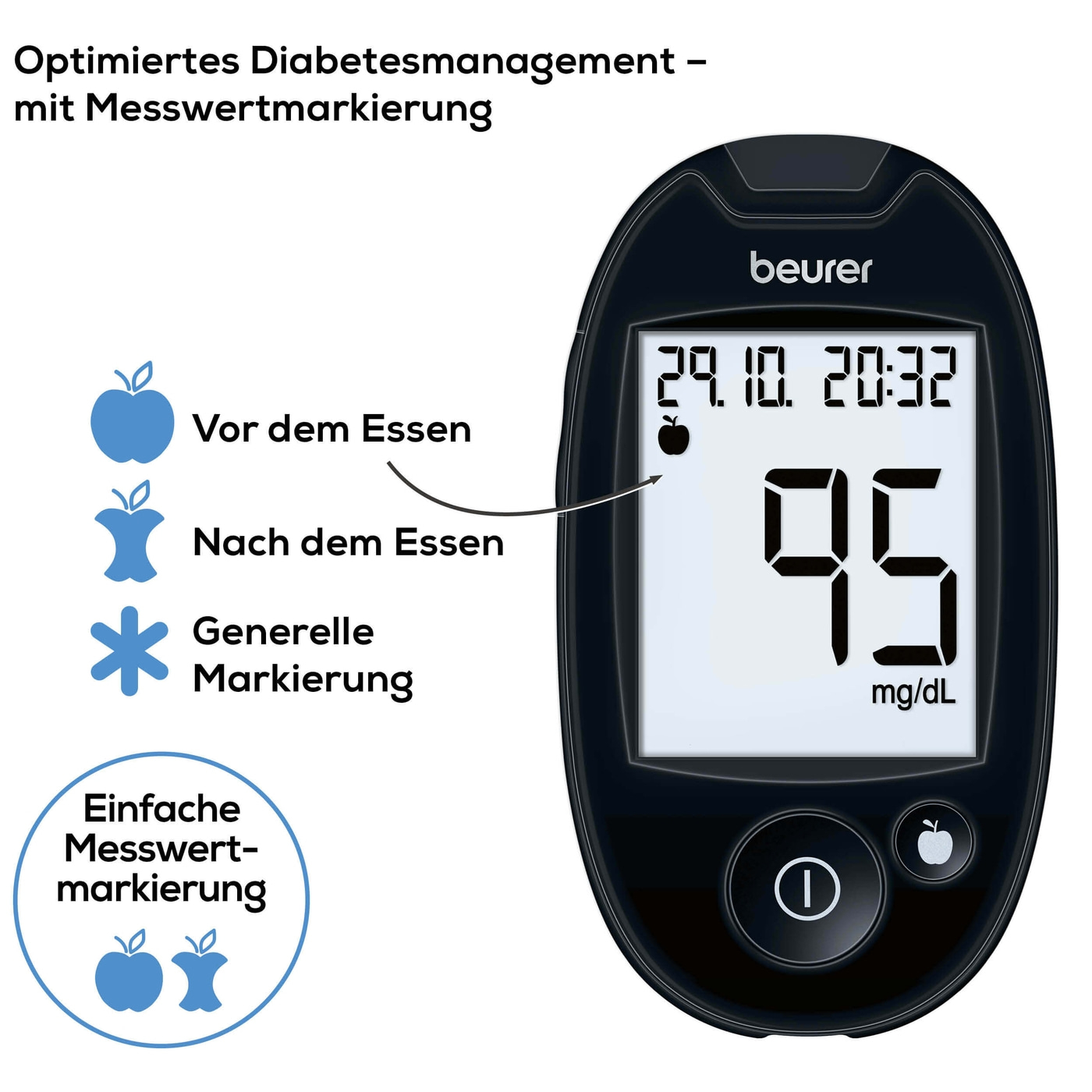 Beurer Blutzuckermessgerät GL 44 Purple mg/dL-Blutzuckermessgerät mit Blutmengenkontrolle & App-Anbindung