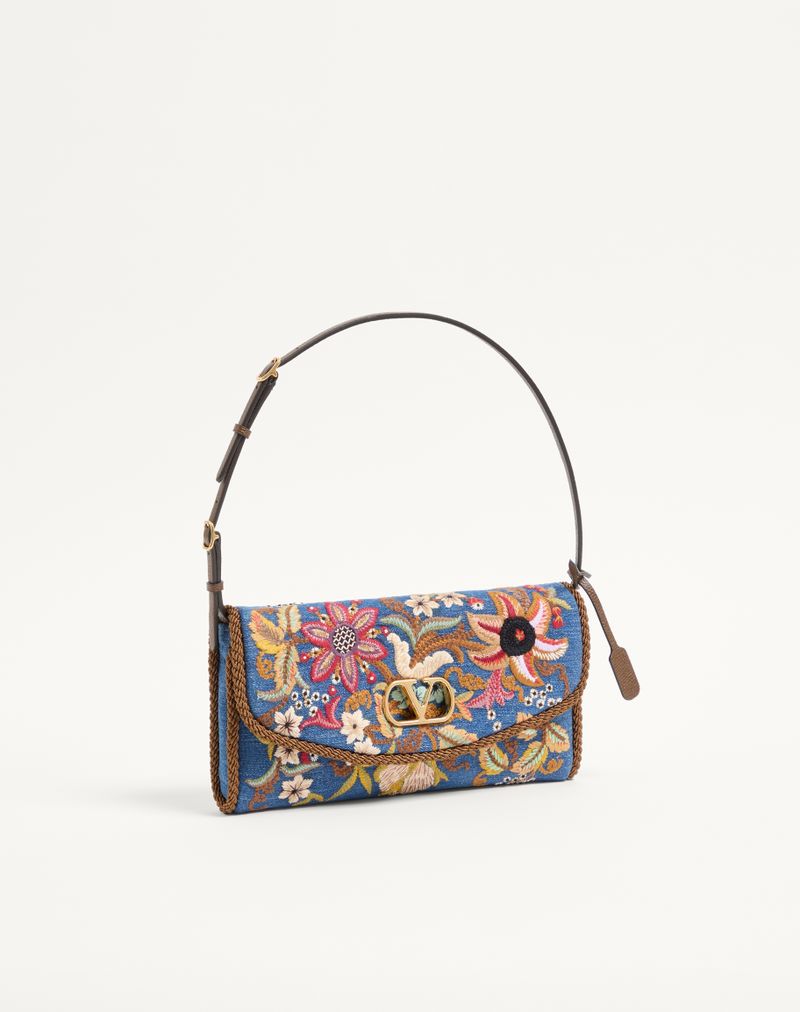 Valentino Garavani Devain lille broderet denim skuldertaske