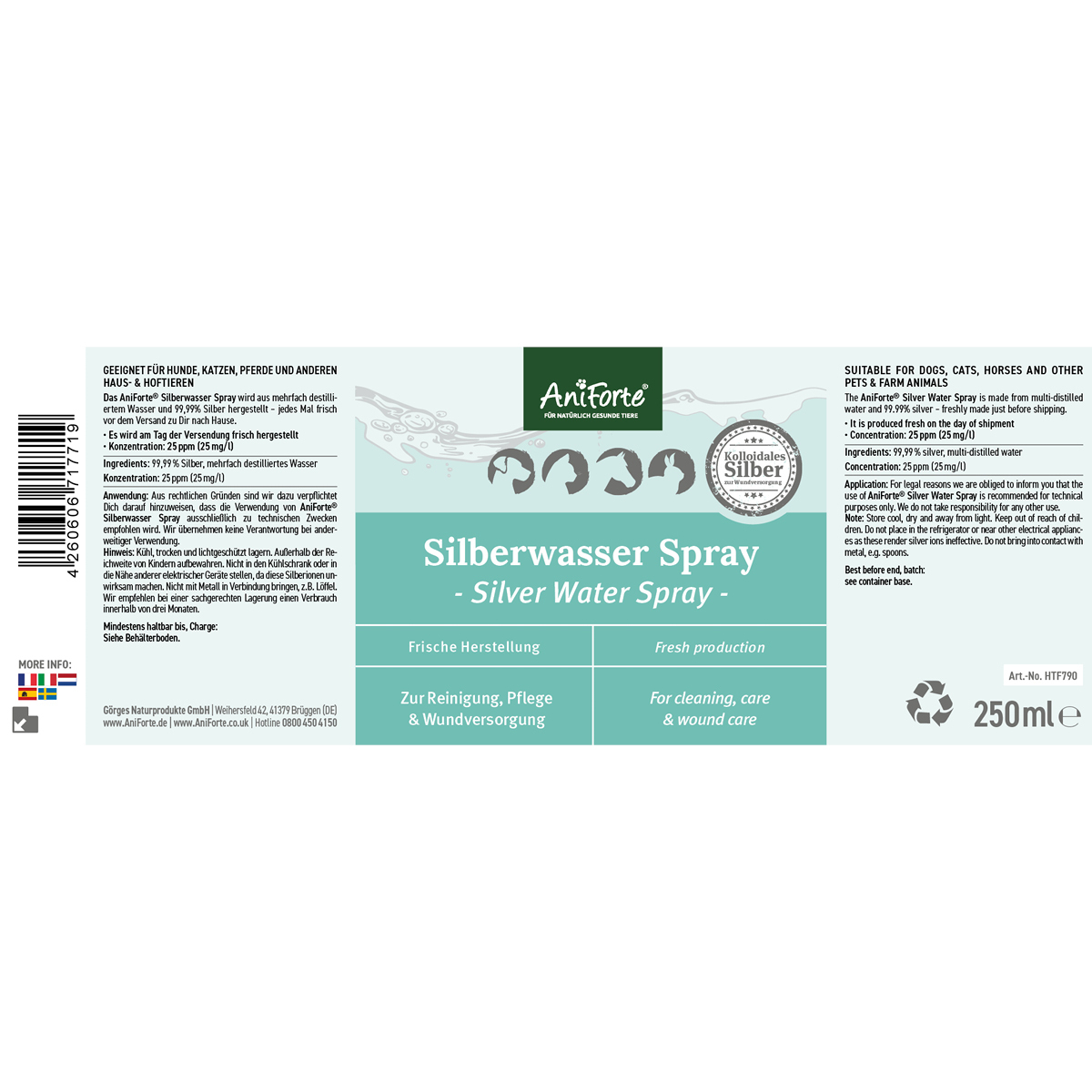 Aniforte Fellpflege Aniforte Silberwasser Spray 250ml