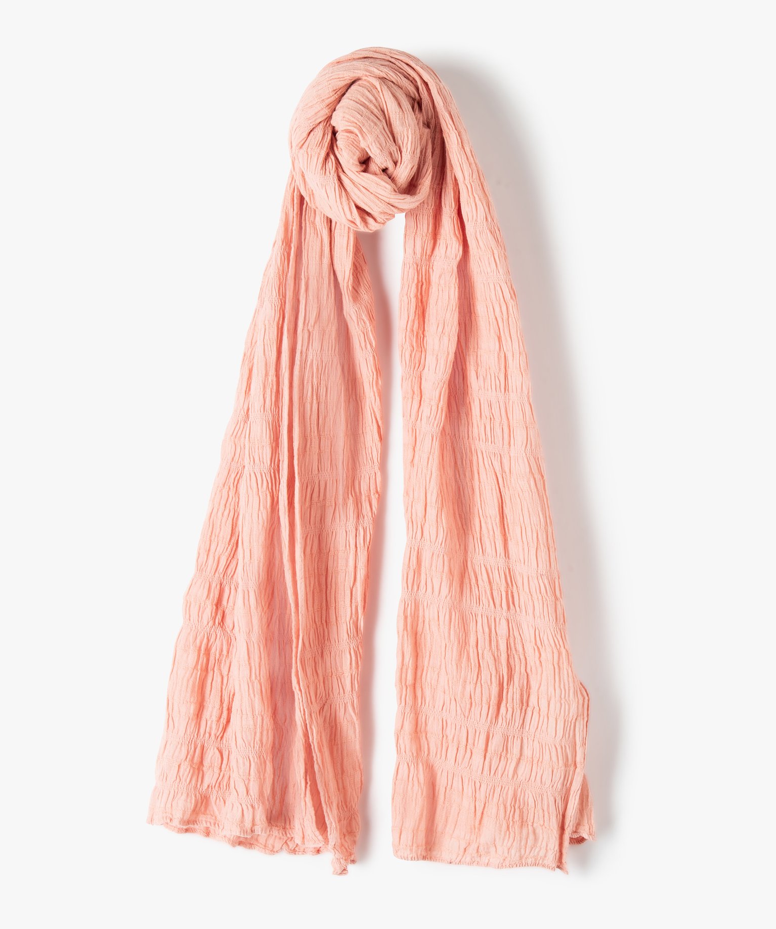 Foulard femme uni en maille gaufrée rose | GEMO