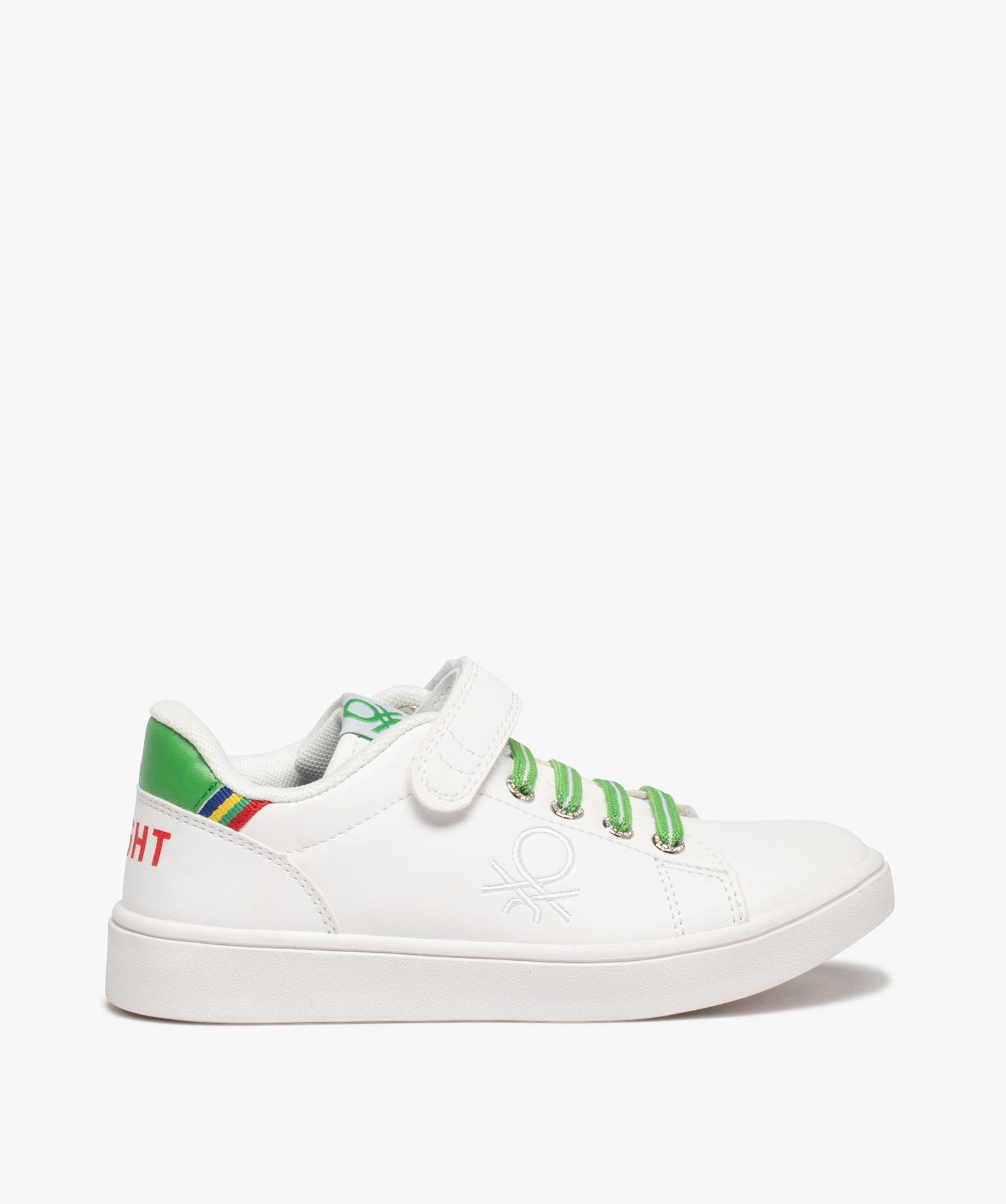 Baskets Garçon colorées à lacets et scratch - Benetton blanc | GEMO
