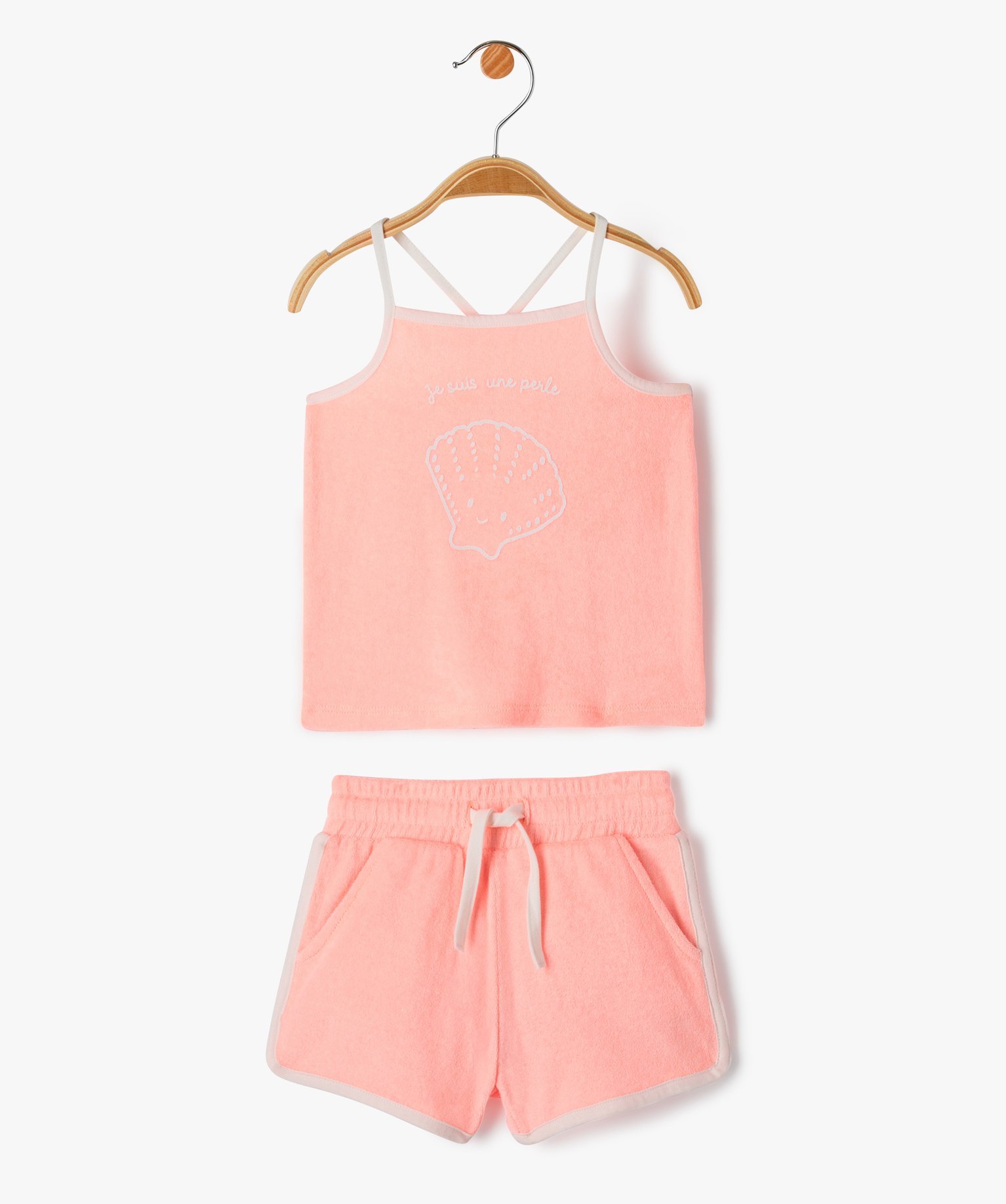 Ensemble bébé fille 2 pièces : short + débardeur en éponge rose | GEMO