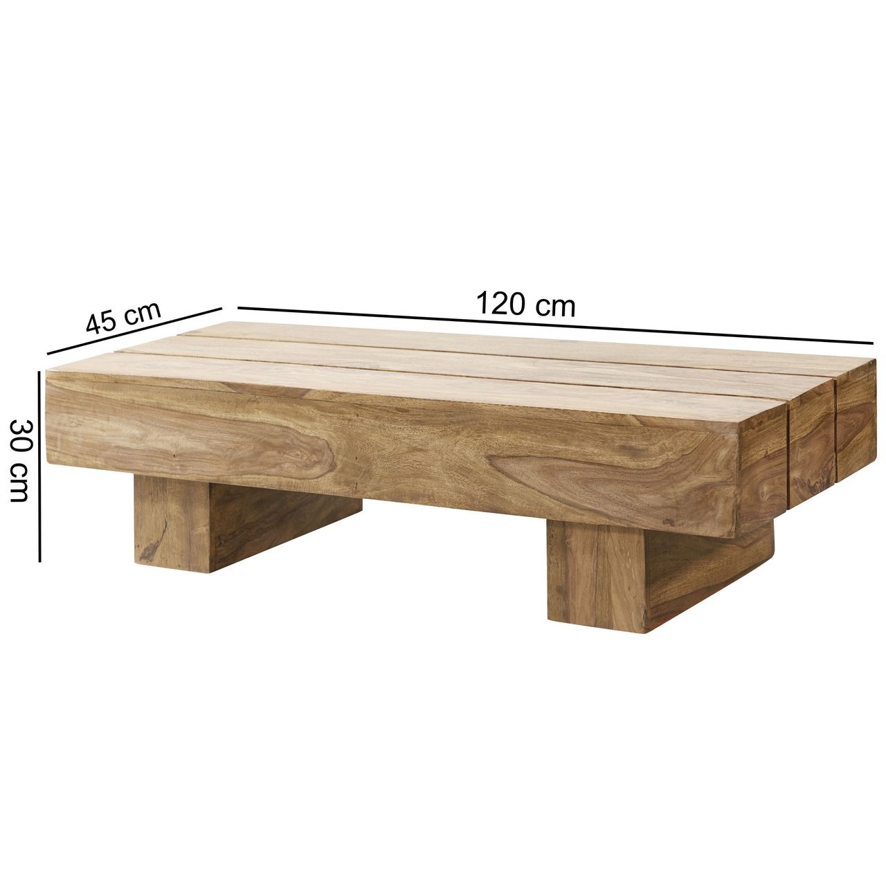 Wohnling Akazie Couchtisch Massiv 120 x 45 x 30 cm Massivholz