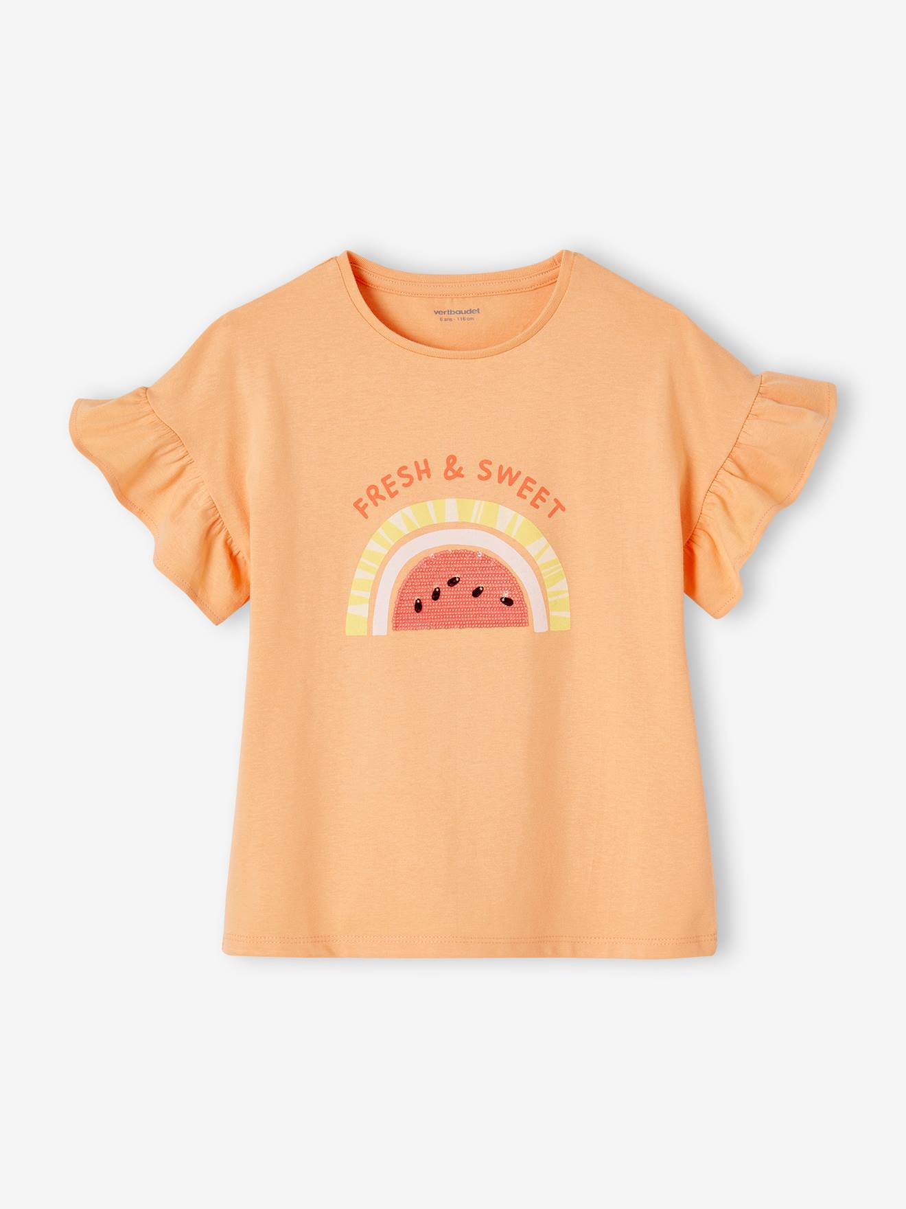 Vertbaudet Mädchen T-Shirt mit Pailletten Oeko-Tex - wollweiß