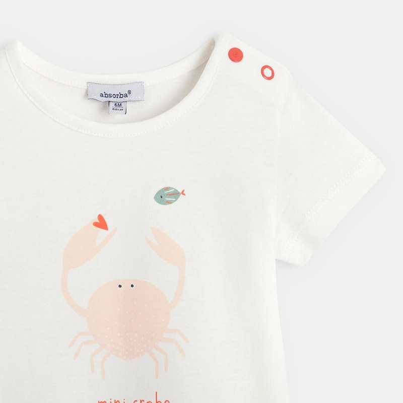 T-shirt manches courtes bébé fille en coton beige Absorba