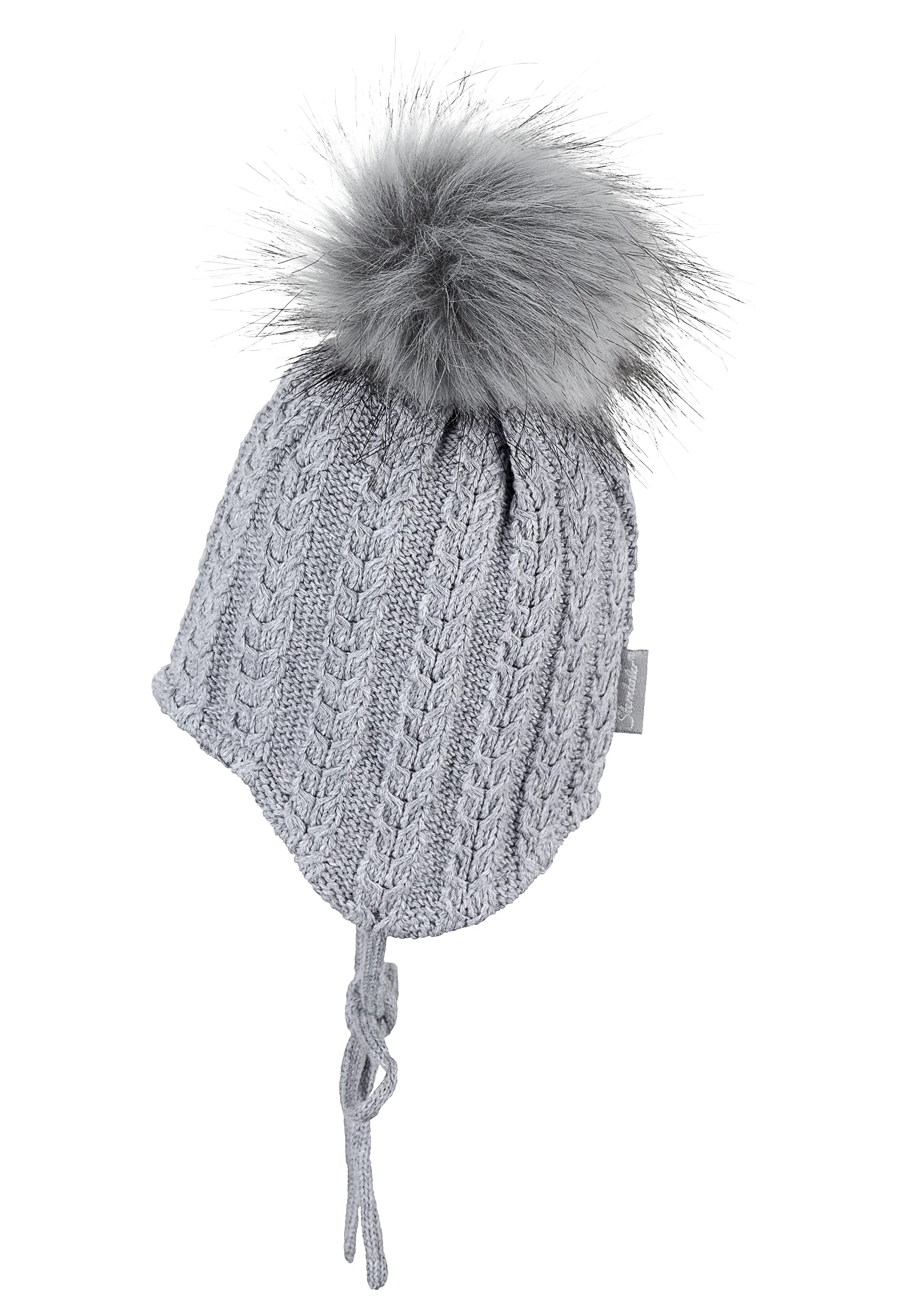 Strickmütze Baby mit Pompon und Zopfmuster