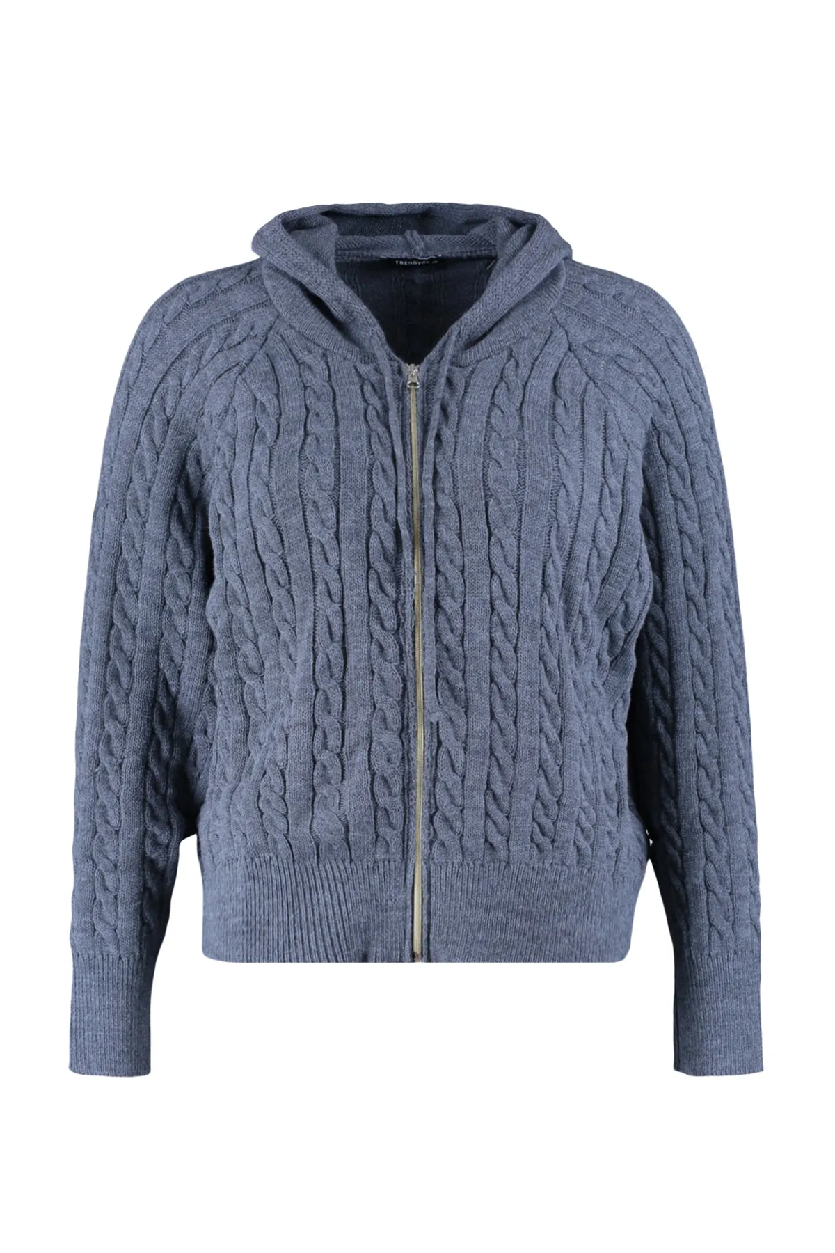 Trendyol Curve  Anthrazitfarbener Strick-Cardigan mit Kapuze und Reißverschluss TBBAW23AV00051