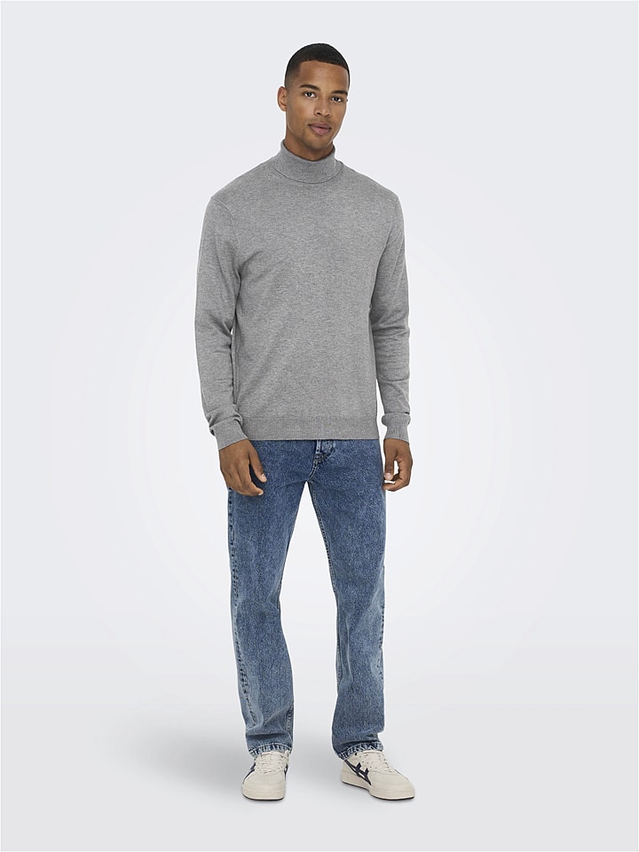 ONLY & SONS Rollkragenpullover in Hellgrau günstig kaufen