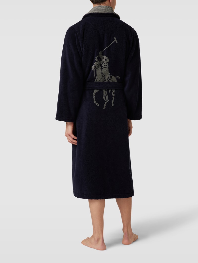 Bademantel mit Label-Stitching Modell 'JAQUARD' in marineblau