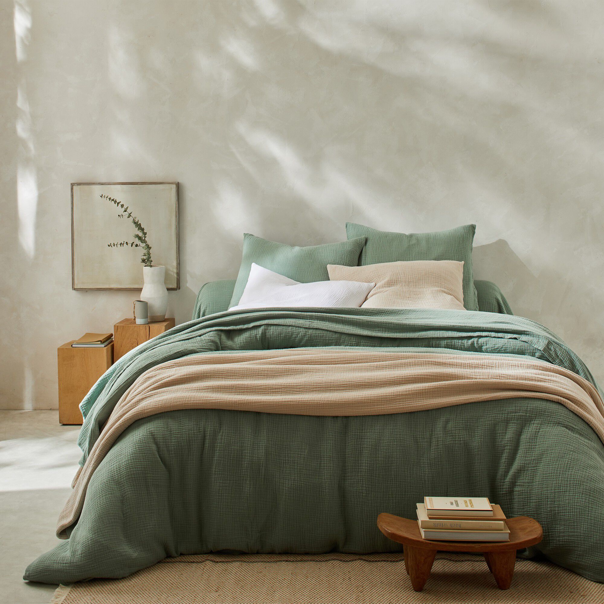 Linge de lit uni en triple gaze de coton