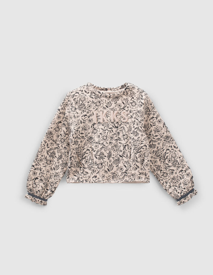Sweat beige coton bio imprimé fleurs fille
