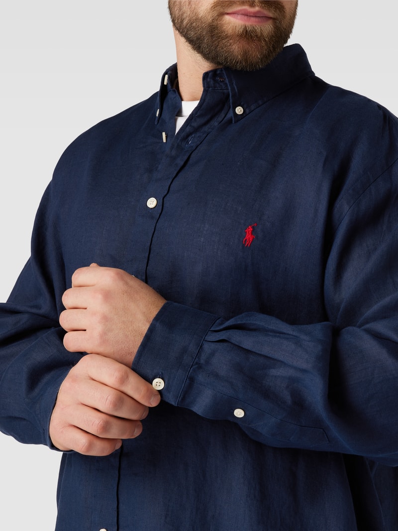 PLUS SIZE Leinenhemd mit Logo-Stitching in marineblau