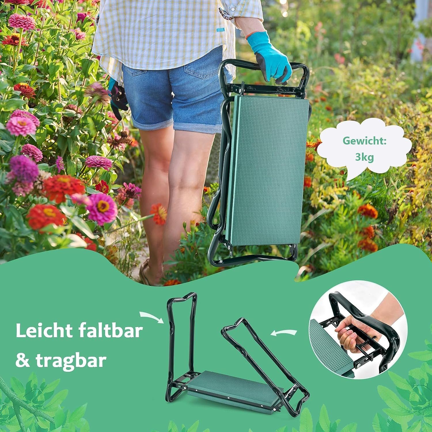 KOMFOTTEU Arbeitshocker Gartenhocker (2 St), klappbar, bis 150kg, mit 1 Werkzeugtaschen