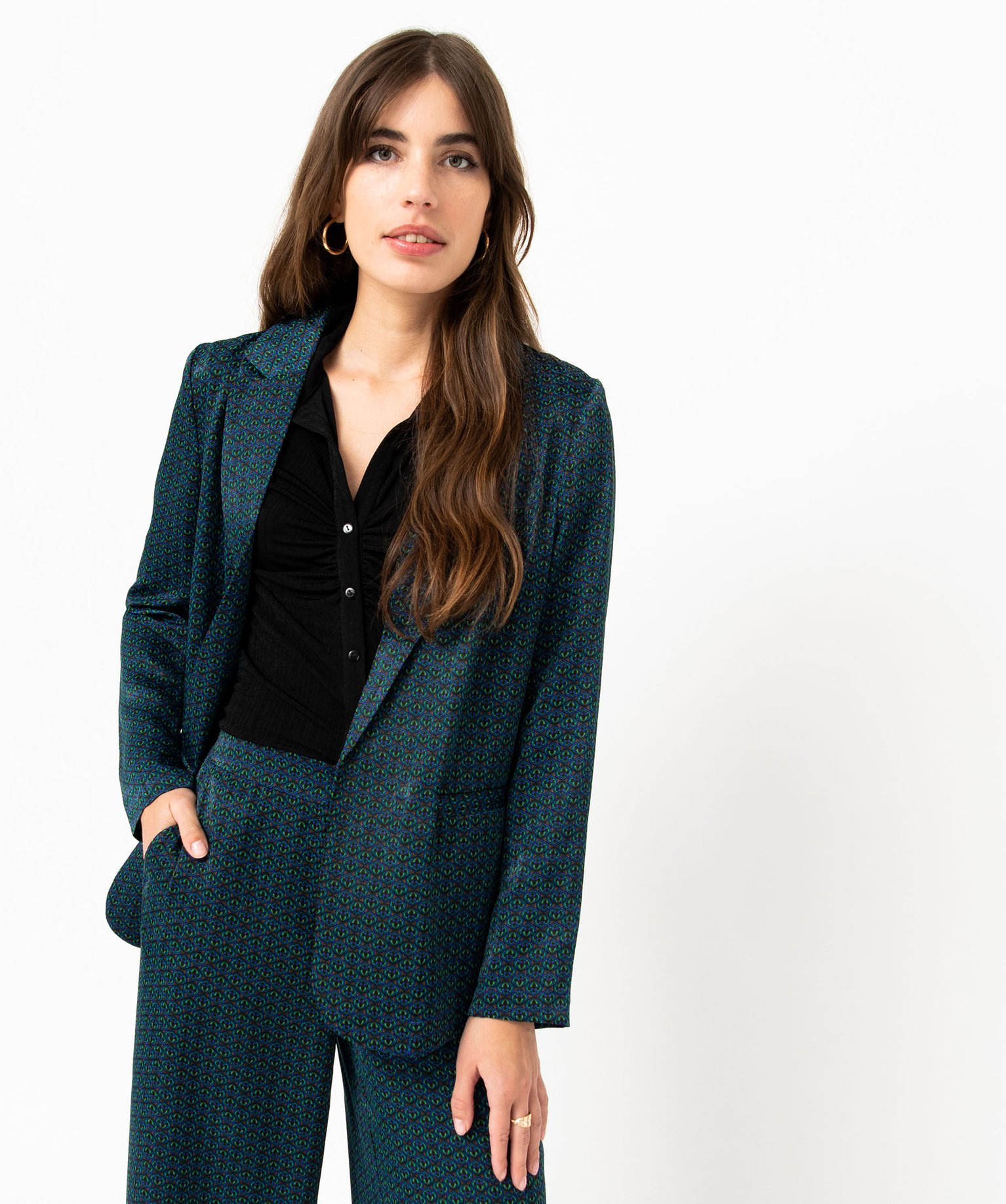 Veste blazer femme imprimée en matière satinée imprime | GEMO