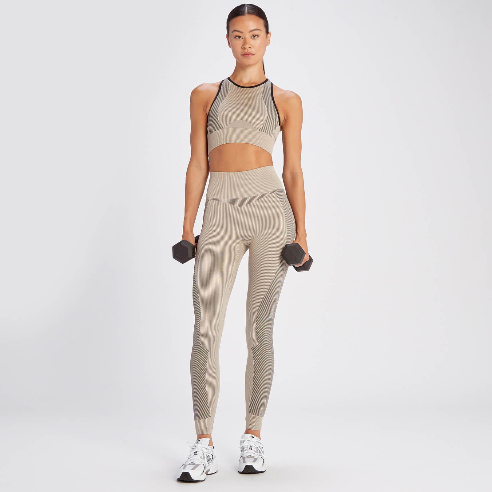 Brassière de sport côtelée sans coutures MP Contrast pour femmes – Sésame/Noir