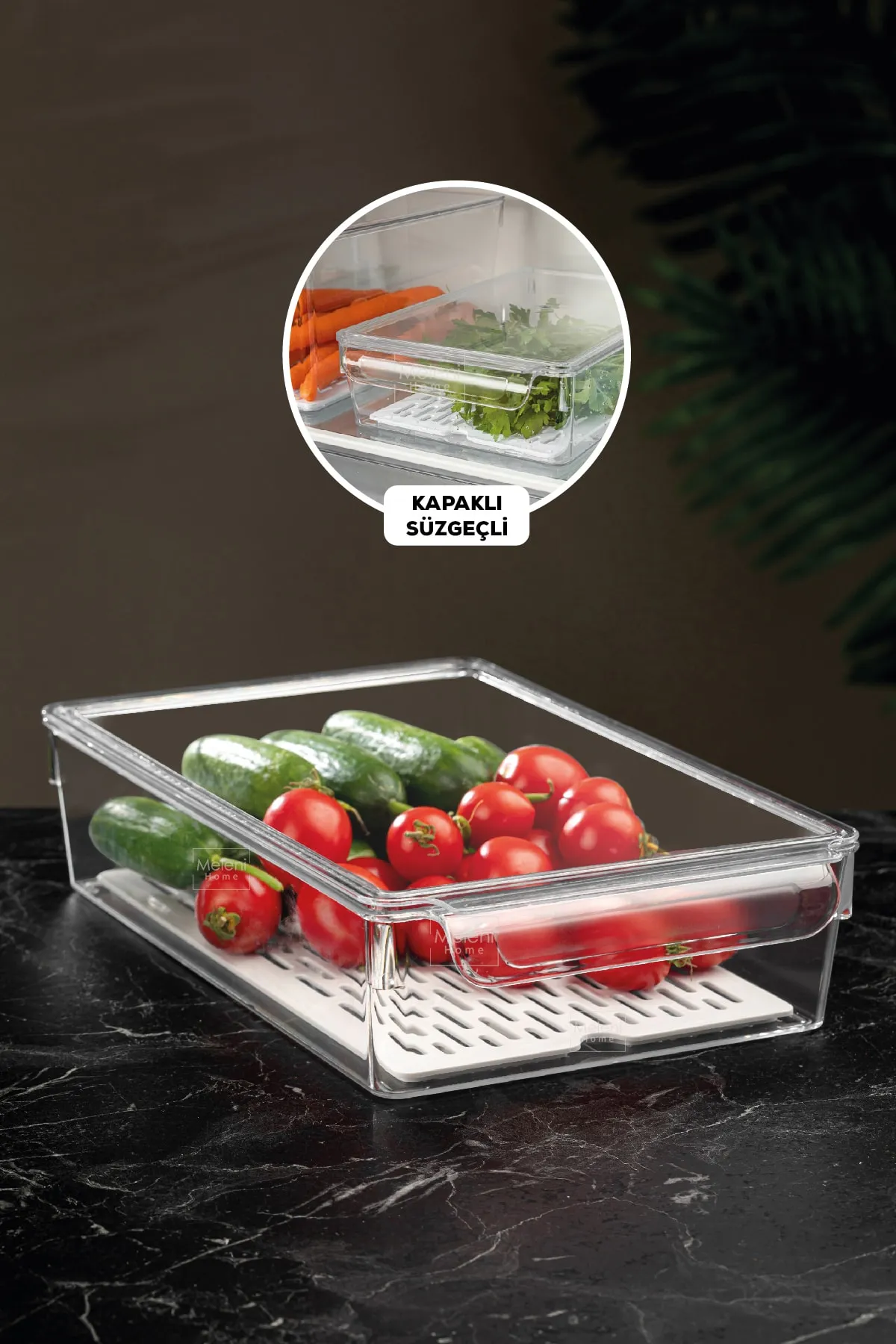 Meleni Home  Kühlschrank-Organizer mit Abdeckung und Sieb im Kühlschrank-Organizer, 7 x 32,5 x 20 cm