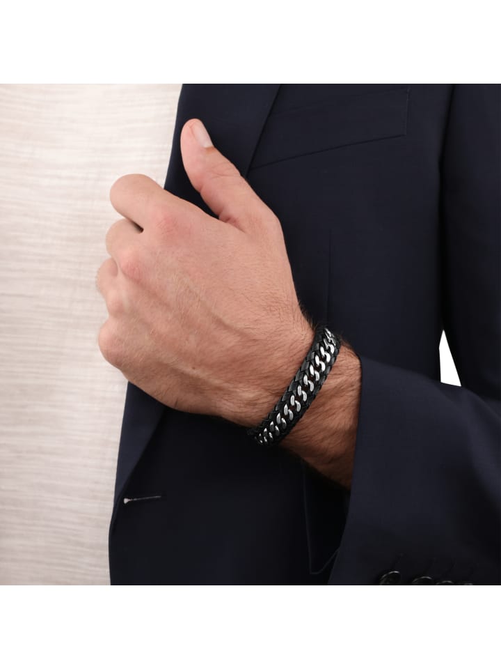 JOOP! Armband Edelstahl, Leder in Schwarz günstig kaufen 21,5 cm