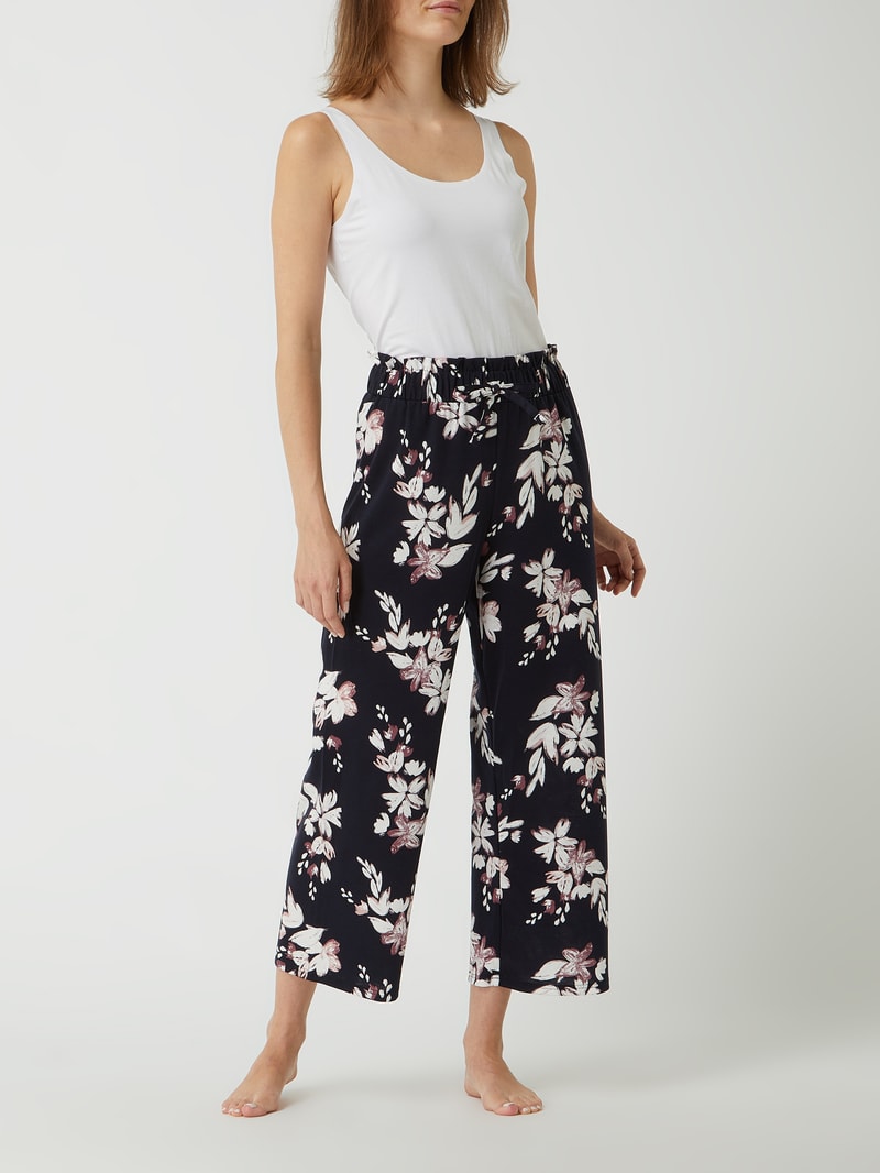 Lounge-Hose mit floralem Muster in marineblau