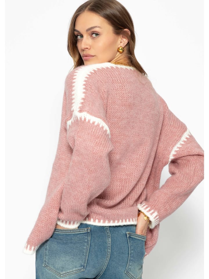 SASSYCLASSY Strickjacke mit kontrastierenden Blenden in Altrosa günstig kaufen
