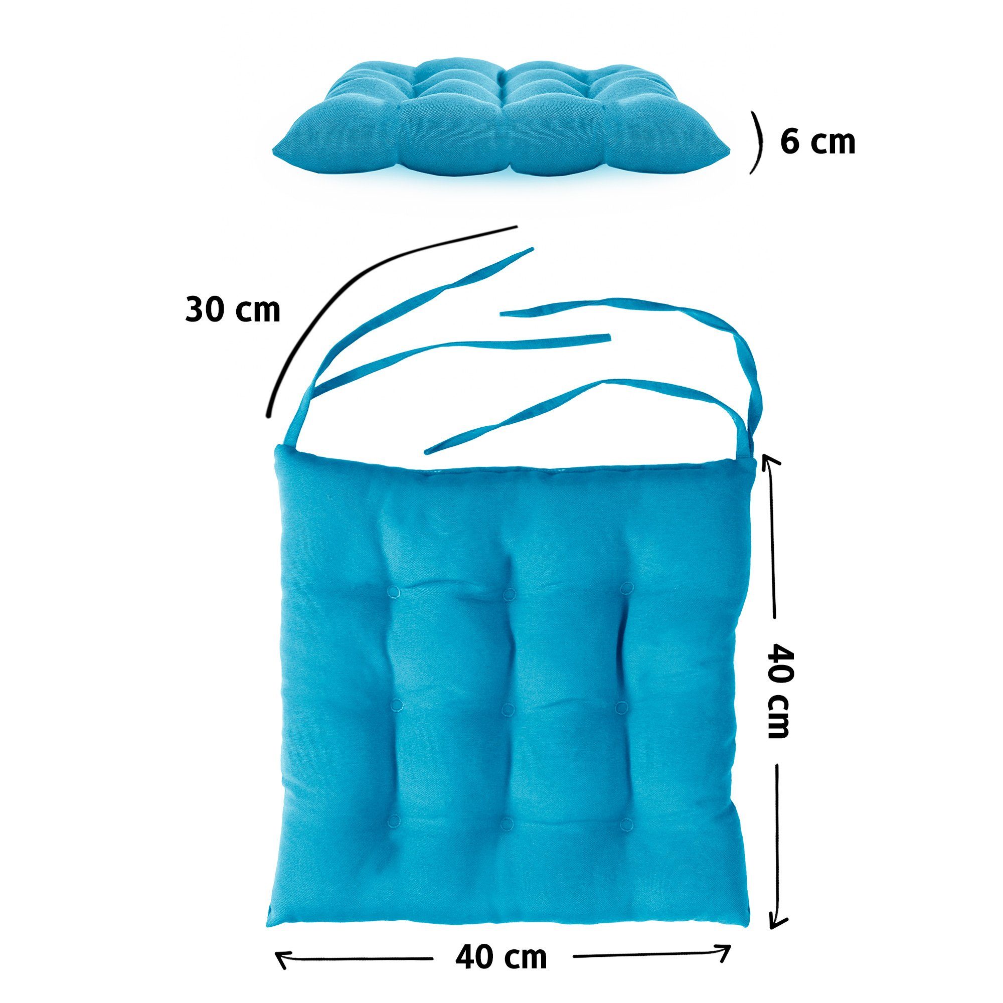 Komfortec Stuhlkissen 2er Set 40x40 cm Stuhlkissen mit Bändern, 100% Baumwolle, 200 g/m², Wasserabweisend Dekokissen, Sitzauflage für Innen- & Außenbereich