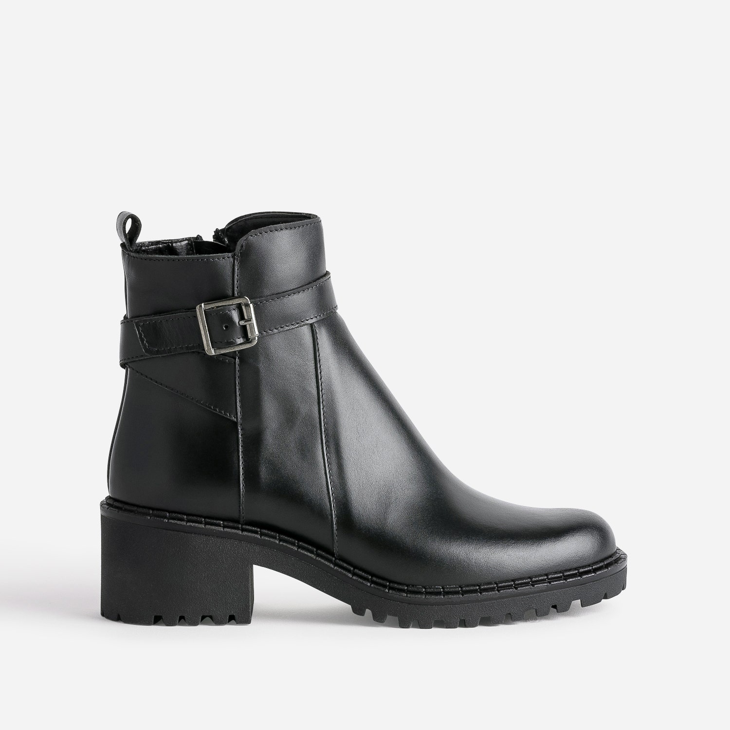 Boots éco-conçu noir cuir à semelle crantée