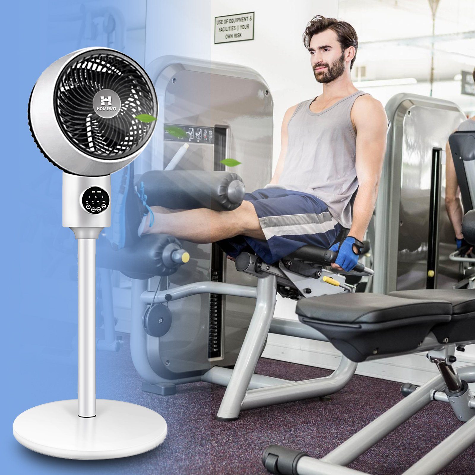 Homewit Standventilator 35W 30dB leise Ventilator 3D Luftumwälzung mit Timer und Fernbedienung, Für Fitnessstudio Schlafzimmer Wohnzimmer