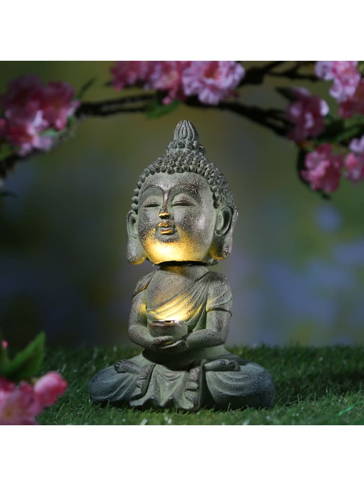 MARELIDA LED Solar Buddha Wackelfigur Gartenfigur H: 19cm Lichtsensor in hellgrau günstig kaufen onesize