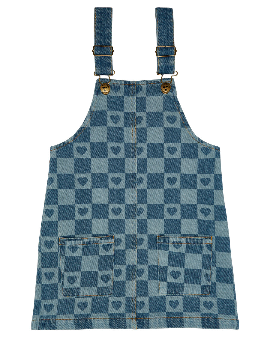 Kariertes Jeans-Latzkleid