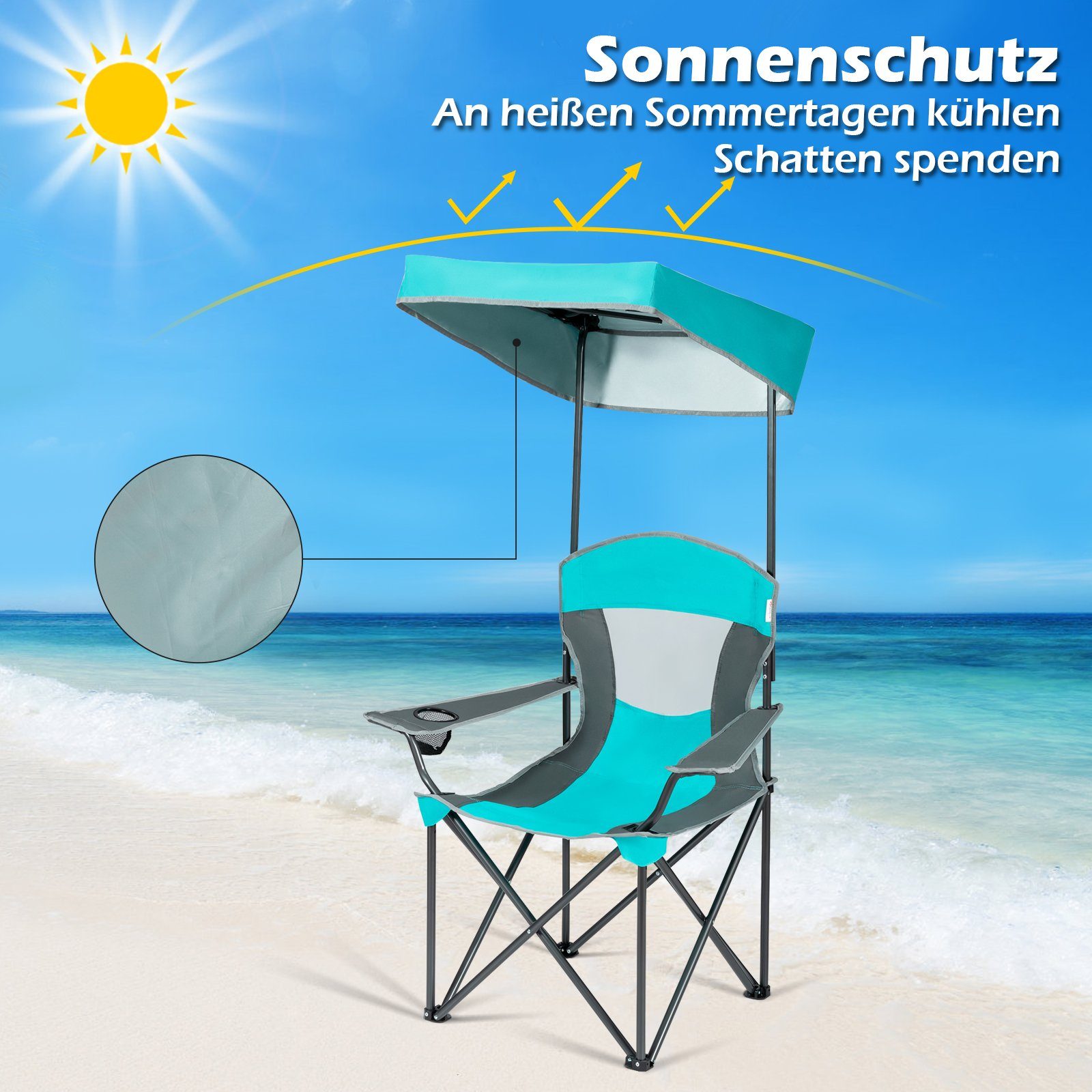 COSTWAY Campingstuhl, mit Becherhalter & Tragetasche, bis 150kg, klappbar