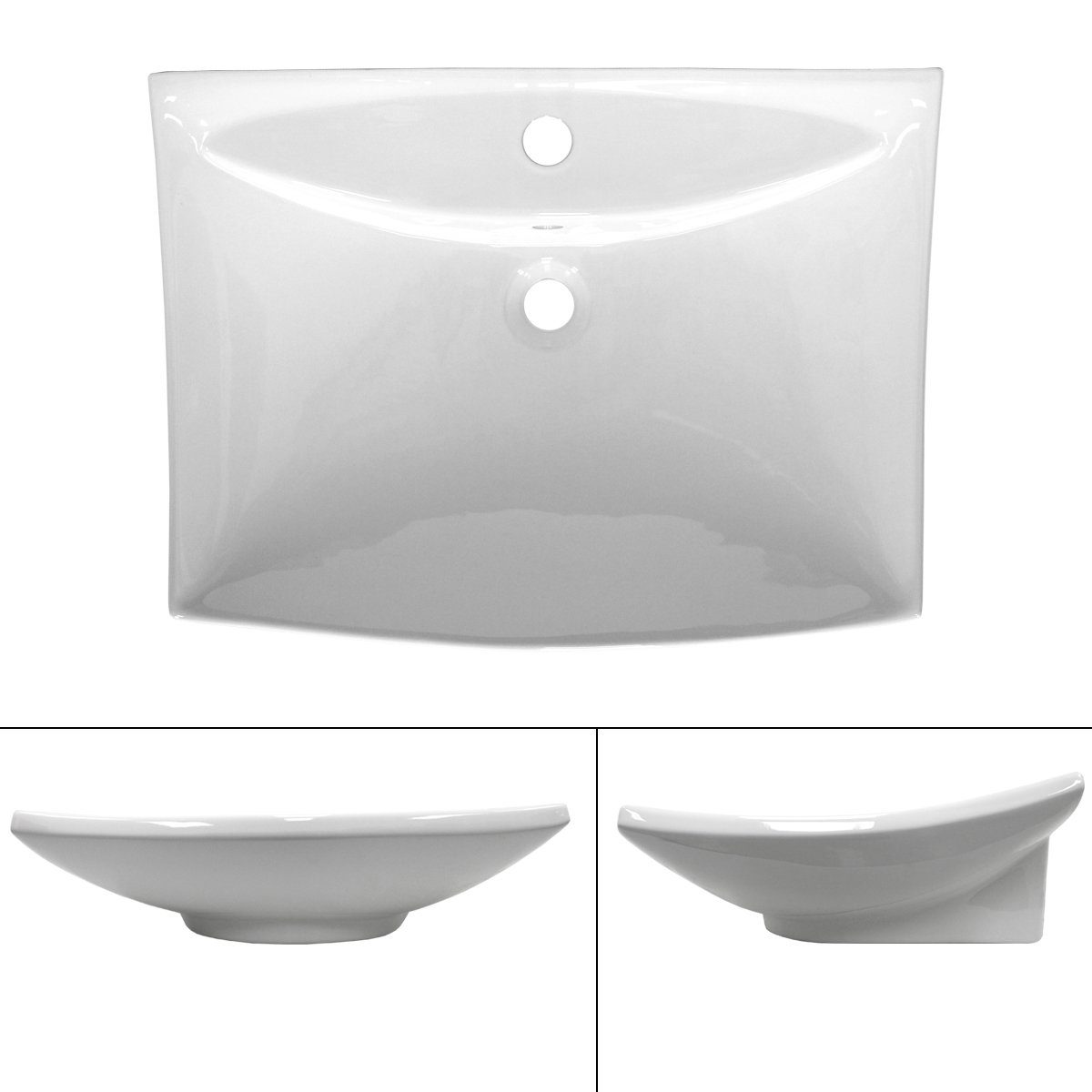 ECD Germany Waschbecken Aufsatzbecken Aufsatzwaschbecken Aufsatzwaschtisch Waschschale, Keramik Weiß 605x460x165mm inkl. Ablaufgarnitur mit Überlauf