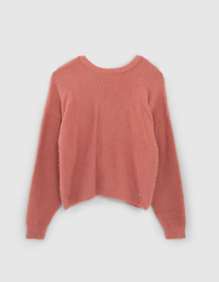 Pull terracotta tricot réversible devant dos fille