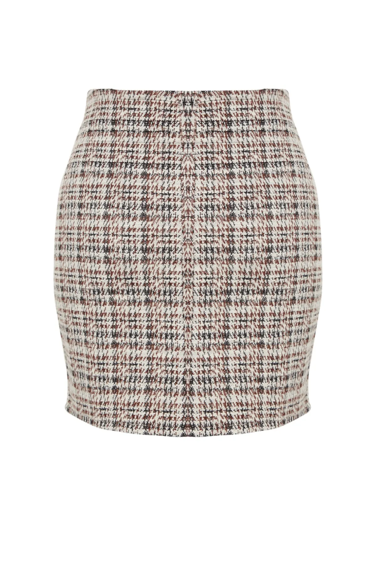 Trendyol Collection  Brauner Tweed-Mini-Strickrock mit normaler Taille und Reißverschluss und Schlitz TWOAW24ET00146