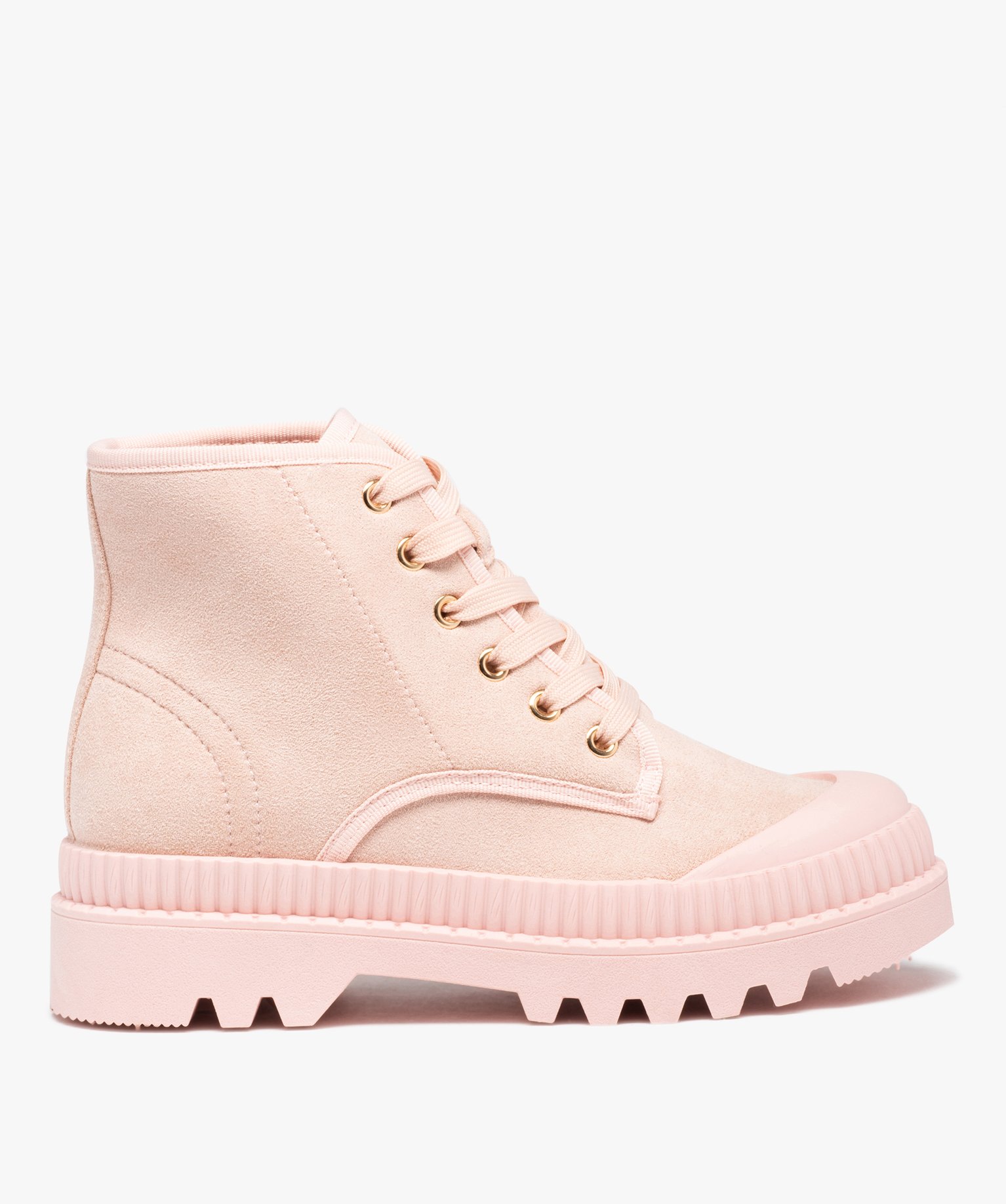 Baskets femme mid-cut en toile unie à semelle crantée rose | GEMO