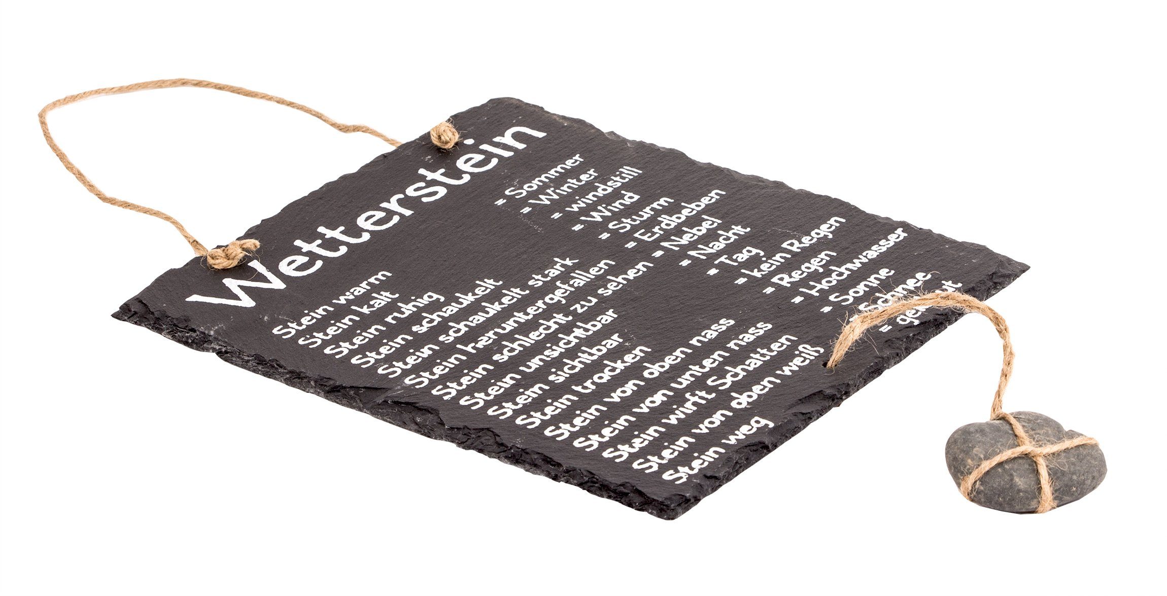 BigDean Wetterstein Schiefertafel mit Stein zum Aufhängen 20x25cm Wetterstation