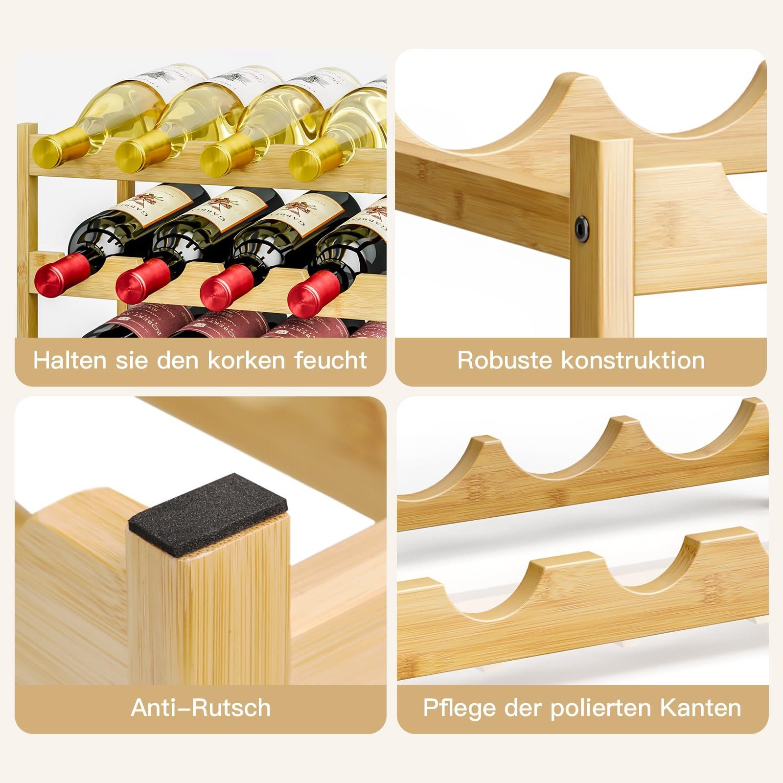 Dripex Weinregal Klein Wein Flaschenregal aus Bambus