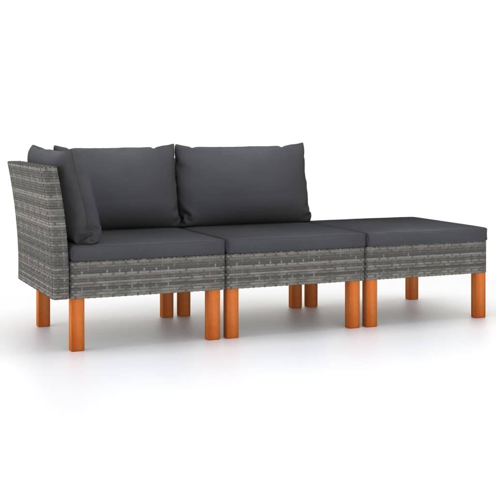 vidaXL Loungesofa 3-tlg. Garten-Lounge-Set Poly Rattan und Massivholz Eukalyptus, 1 Teile