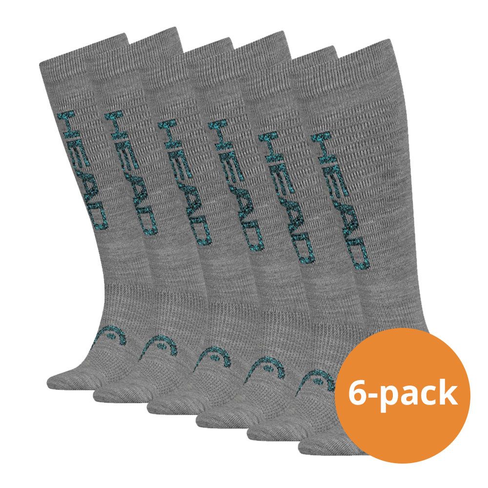 HEAD Logo 6er-pack Grau/Blau Unisex kniehohe Ski-Socken