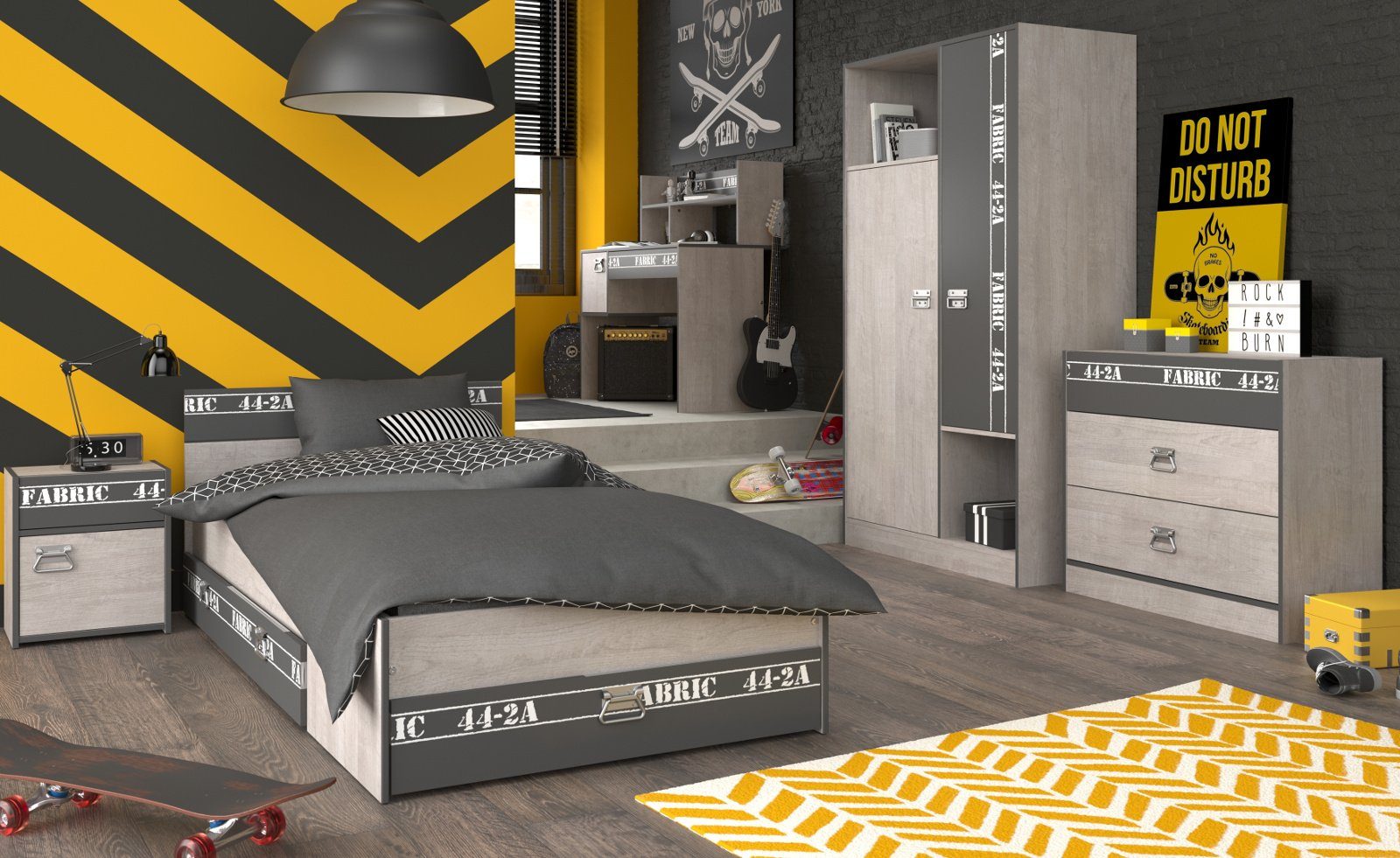 Parisot Jugendzimmer-Set Fabric, (Komplett-Set, 5-teilig), mit extra viel Stauraum