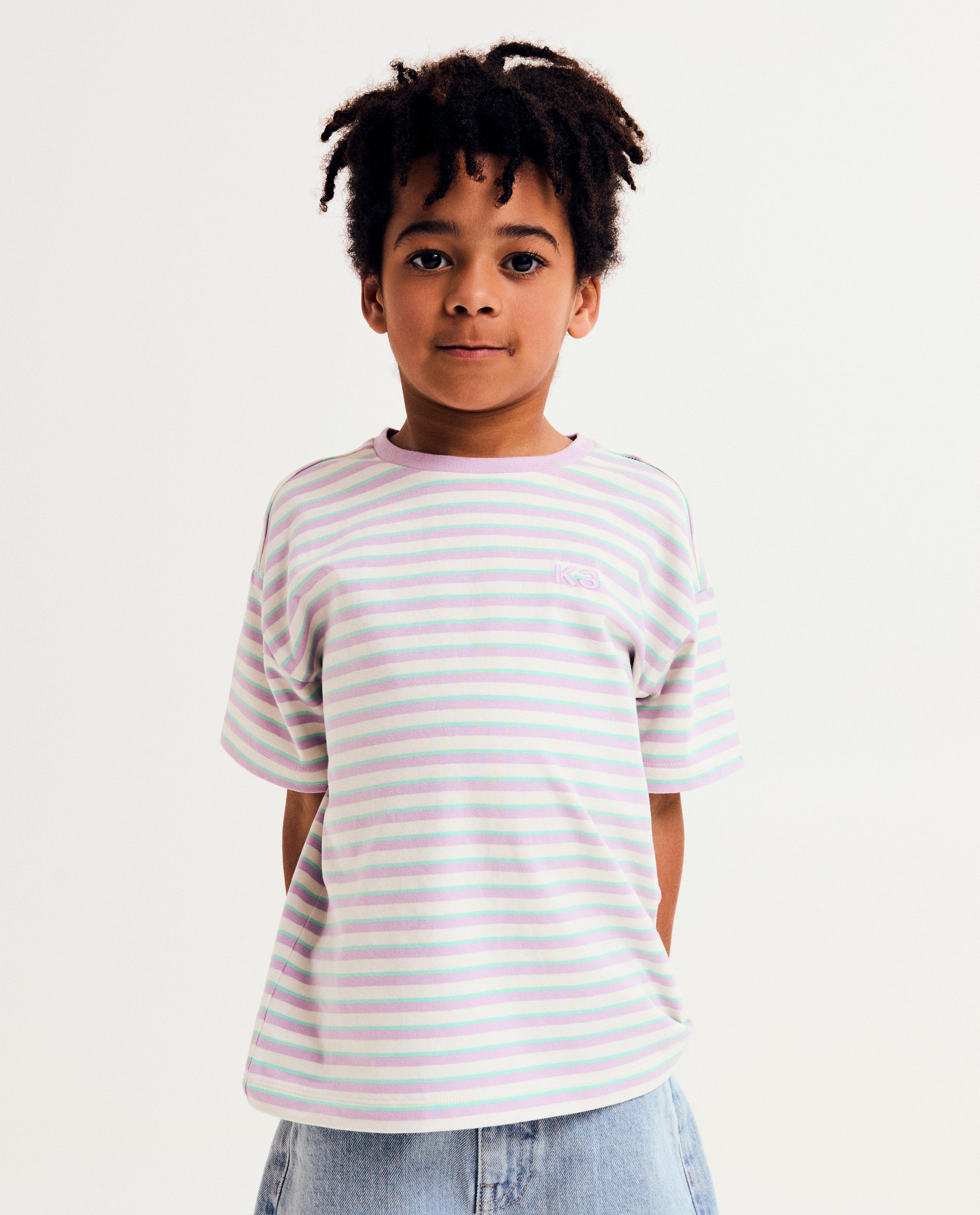 Tricou K3 cu dungi, unisex, 98-140 violet